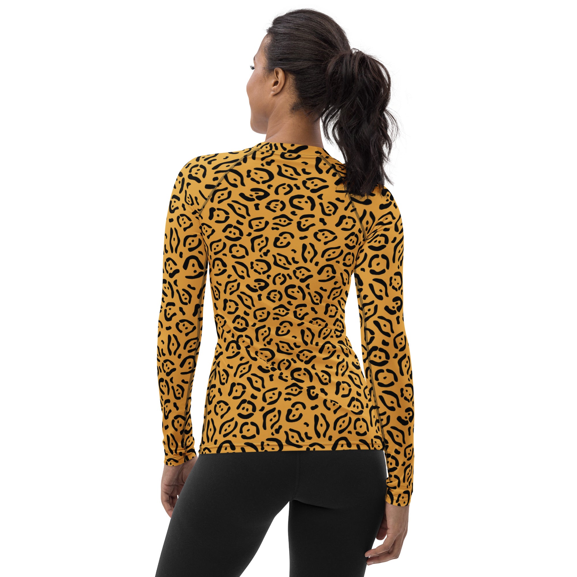 Women's Golden Leopard Print Long Sleeve Rash Guard Swim Shirt – Buttery Soft, Sun Safe UPF 50+ Protection, Quick Dry & 4-Way Stretch Comfort