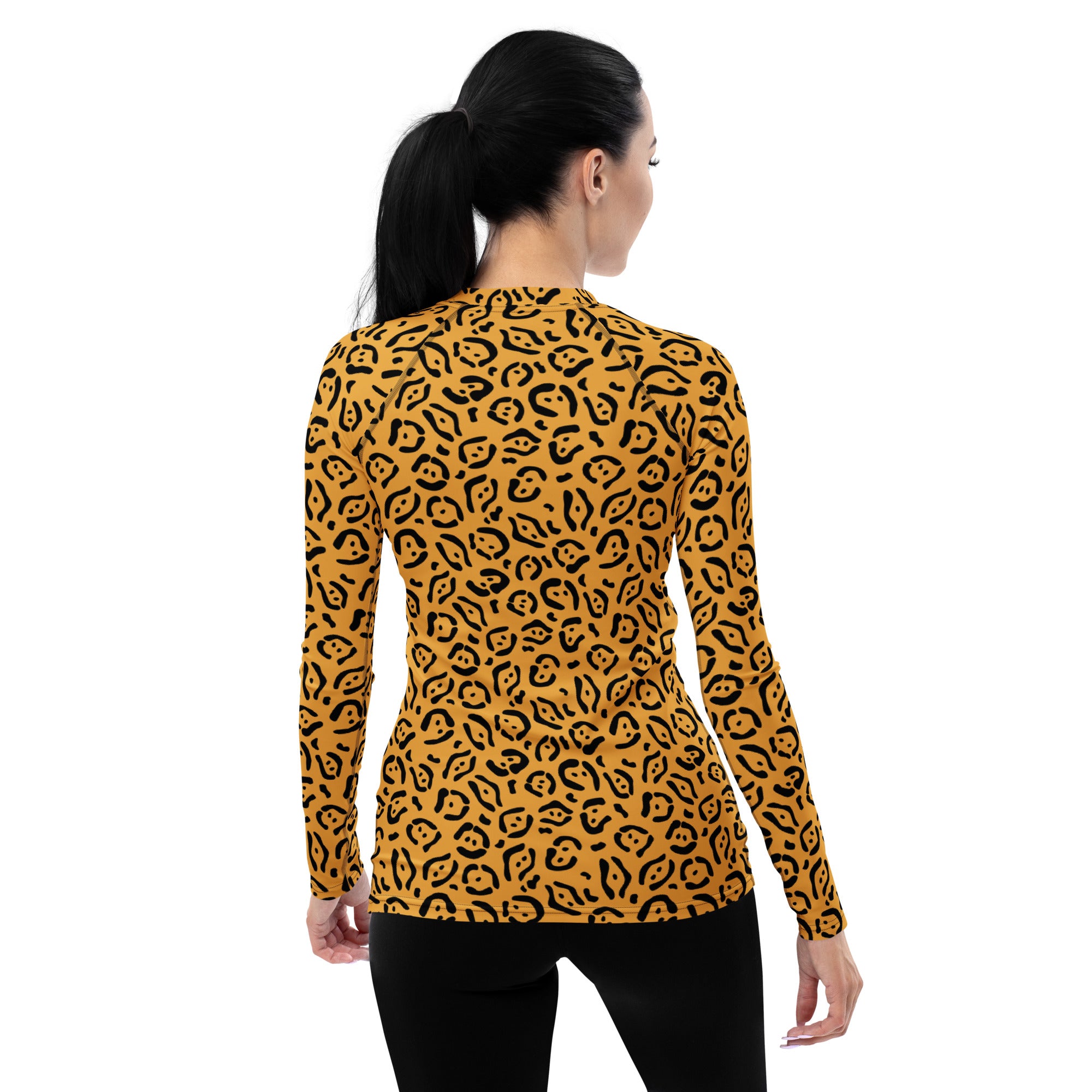 Women's Golden Leopard Print Long Sleeve Rash Guard Swim Shirt – Buttery Soft, Sun Safe UPF 50+ Protection, Quick Dry & 4-Way Stretch Comfort