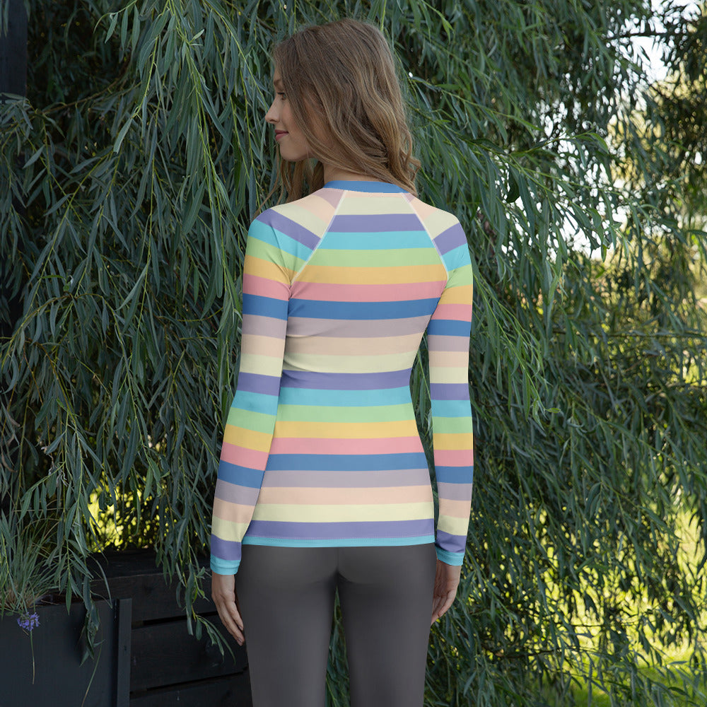 Women's Colorful Pastel Stripe Long Sleeve Rash Guard Swim Shirt – Buttery Soft, Sun Safe UPF 50+ Protection, Quick Dry & 4-Way Stretch Comfort