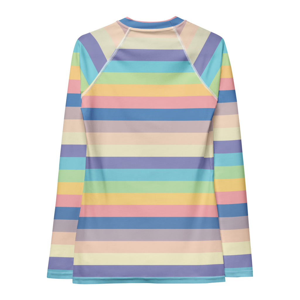 Women's Colorful Pastel Stripe Long Sleeve Rash Guard Swim Shirt – Buttery Soft, Sun Safe UPF 50+ Protection, Quick Dry & 4-Way Stretch Comfort
