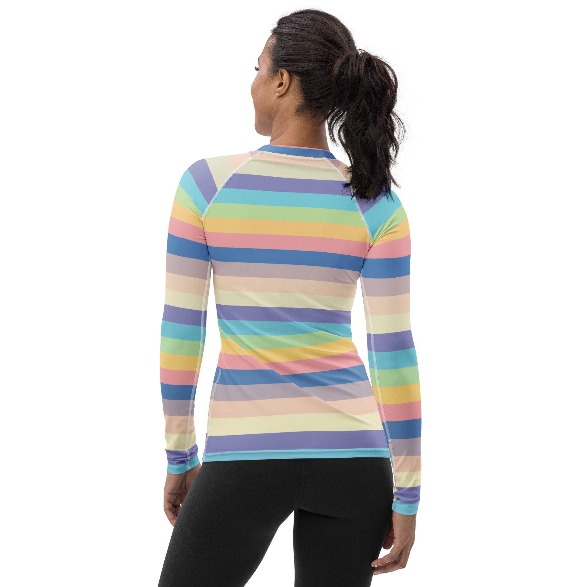 Women's Colorful Pastel Stripe Long Sleeve Rash Guard Swim Shirt – Buttery Soft, Sun Safe UPF 50+ Protection, Quick Dry & 4-Way Stretch Comfort