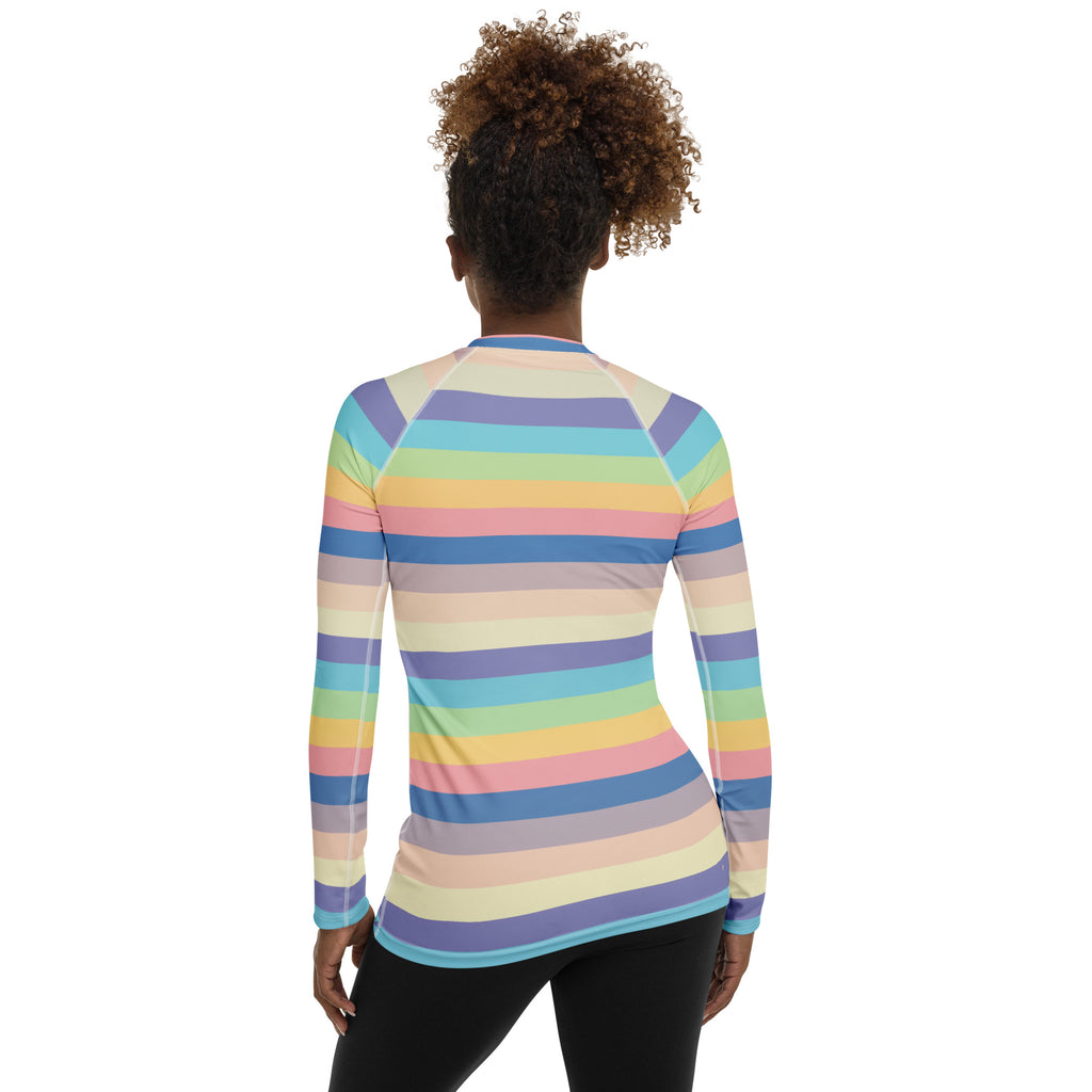 Women's Colorful Pastel Stripe Long Sleeve Rash Guard Swim Shirt – Buttery Soft, Sun Safe UPF 50+ Protection, Quick Dry & 4-Way Stretch Comfort