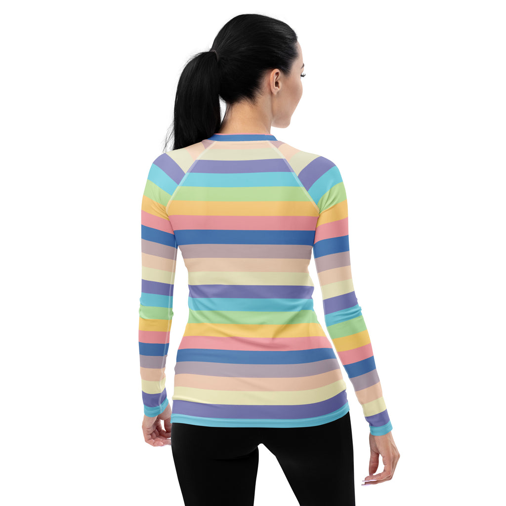 Women's Colorful Pastel Stripe Long Sleeve Rash Guard Swim Shirt – Buttery Soft, Sun Safe UPF 50+ Protection, Quick Dry & 4-Way Stretch Comfort