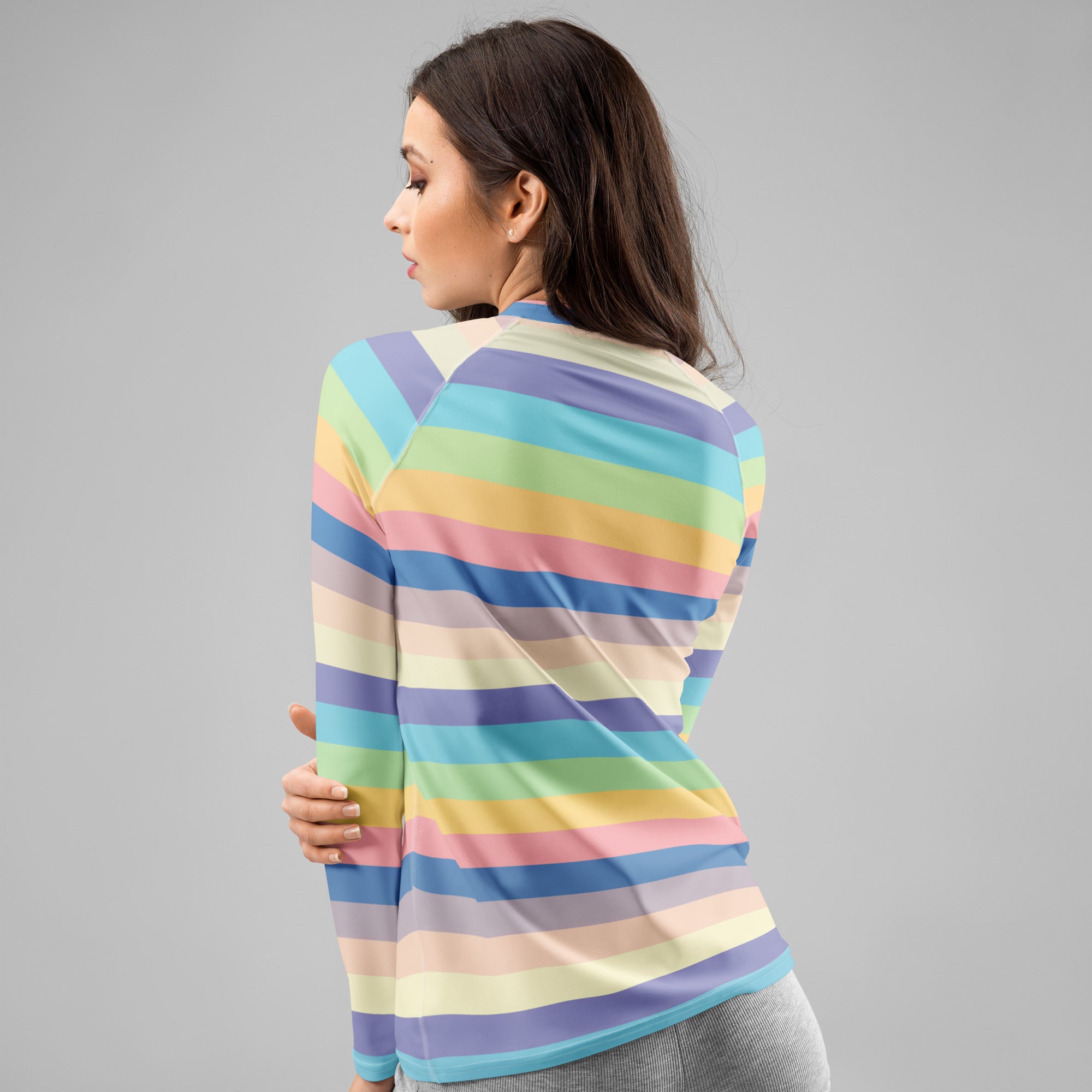 Women's Colorful Pastel Stripe Long Sleeve Rash Guard Swim Shirt – Buttery Soft, Sun Safe UPF 50+ Protection, Quick Dry & 4-Way Stretch Comfort