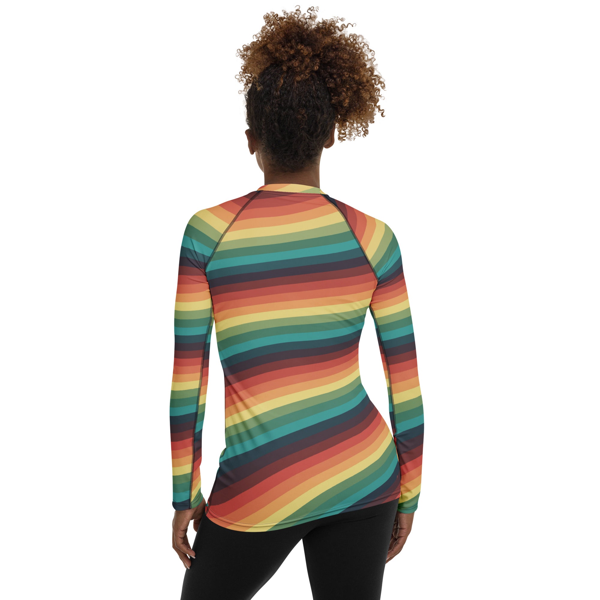 Women's Vintage Rainbow Stripe Long Sleeve Rash Guard Swim Shirt – Buttery Soft, Sun Safe UPF 50+ Protection, Quick Dry & 4-Way Stretch Comfort