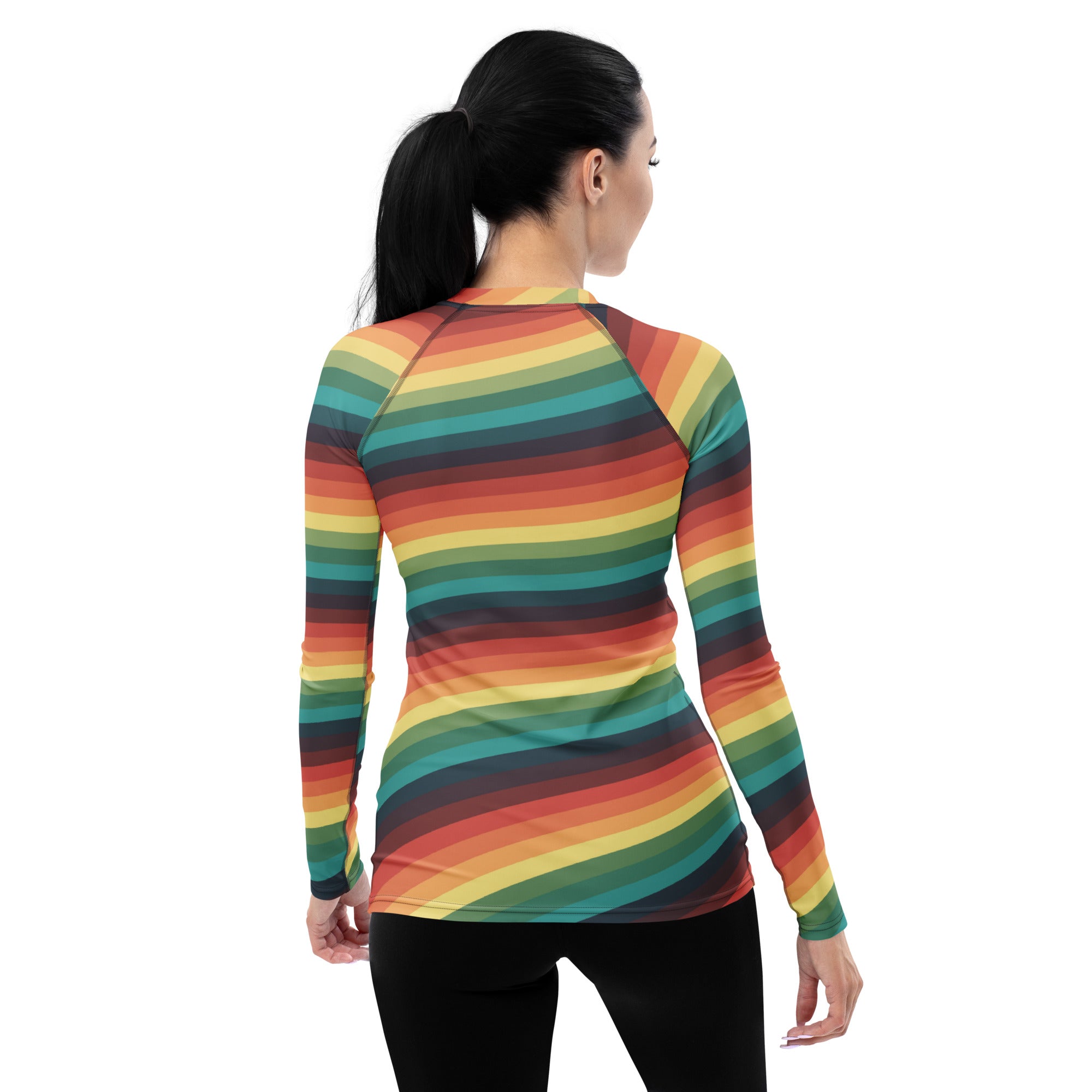 Women's Vintage Rainbow Stripe Long Sleeve Rash Guard Swim Shirt – Buttery Soft, Sun Safe UPF 50+ Protection, Quick Dry & 4-Way Stretch Comfort