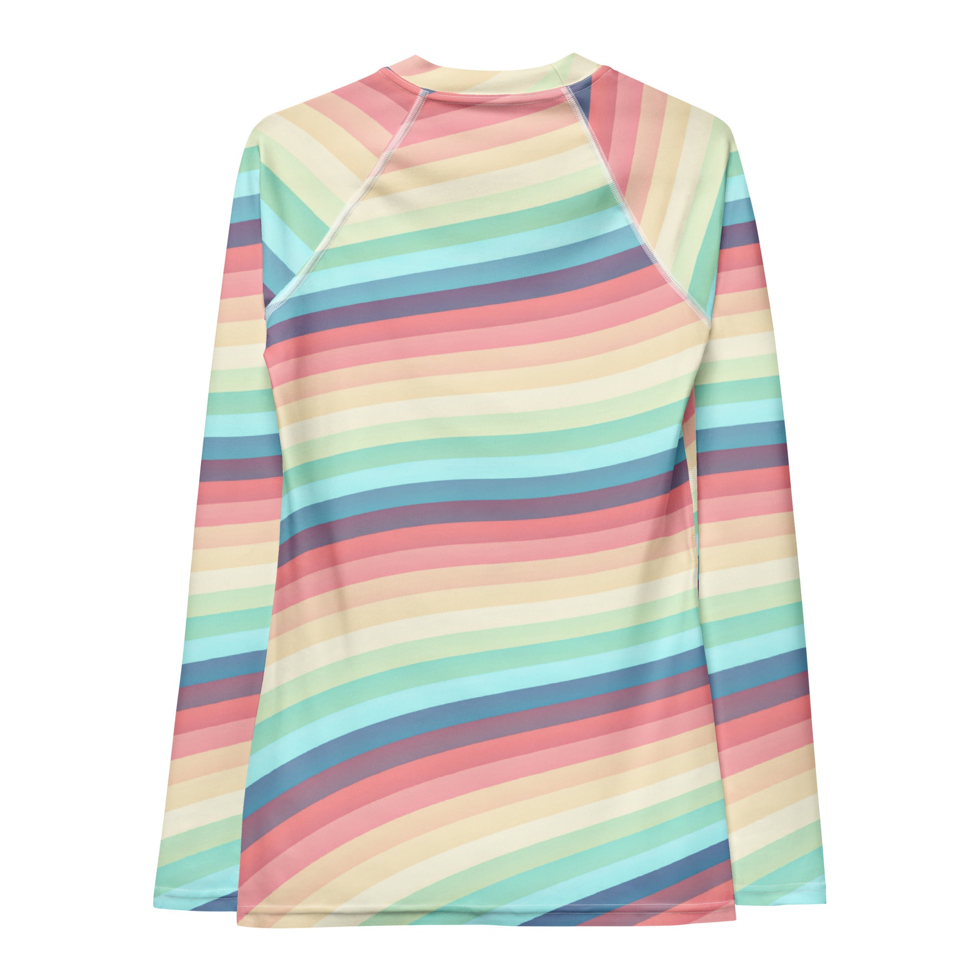 Women's Bright Rainbow Vintage Stripe Long Sleeve Rash Guard Swim Shirt – Buttery Soft, Sun Safe UPF 50+ Protection, Quick Dry & 4-Way Stretch Comfort