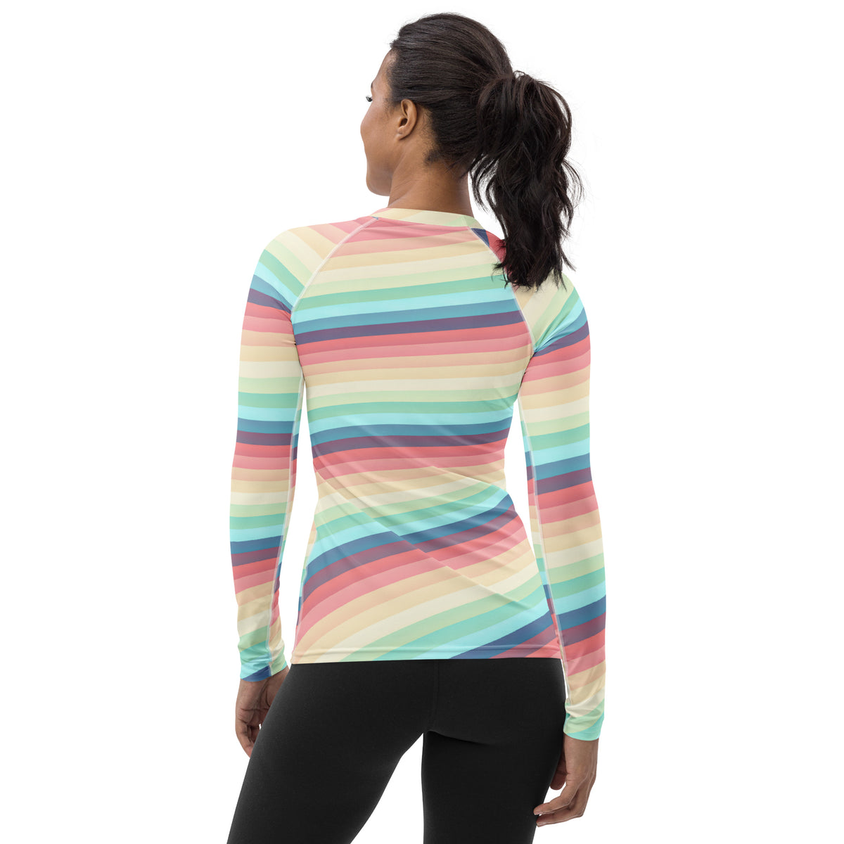 Women's Bright Rainbow Vintage Stripe Long Sleeve Rash Guard Swim Shirt – Buttery Soft, Sun Safe UPF 50+ Protection, Quick Dry & 4-Way Stretch Comfort