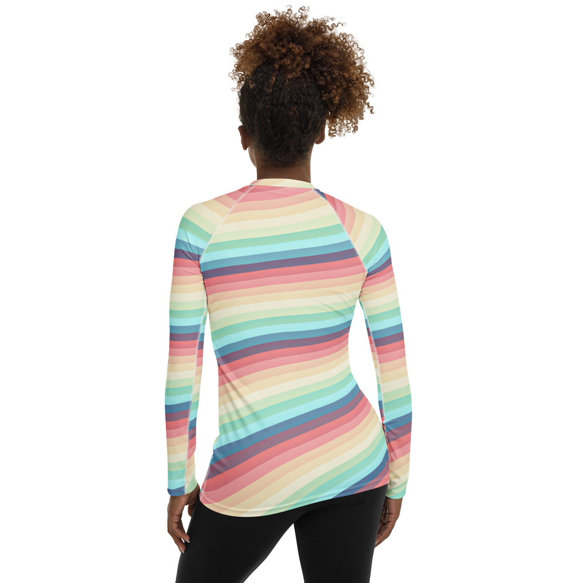 Women's Bright Rainbow Vintage Stripe Long Sleeve Rash Guard Swim Shirt – Buttery Soft, Sun Safe UPF 50+ Protection, Quick Dry & 4-Way Stretch Comfort