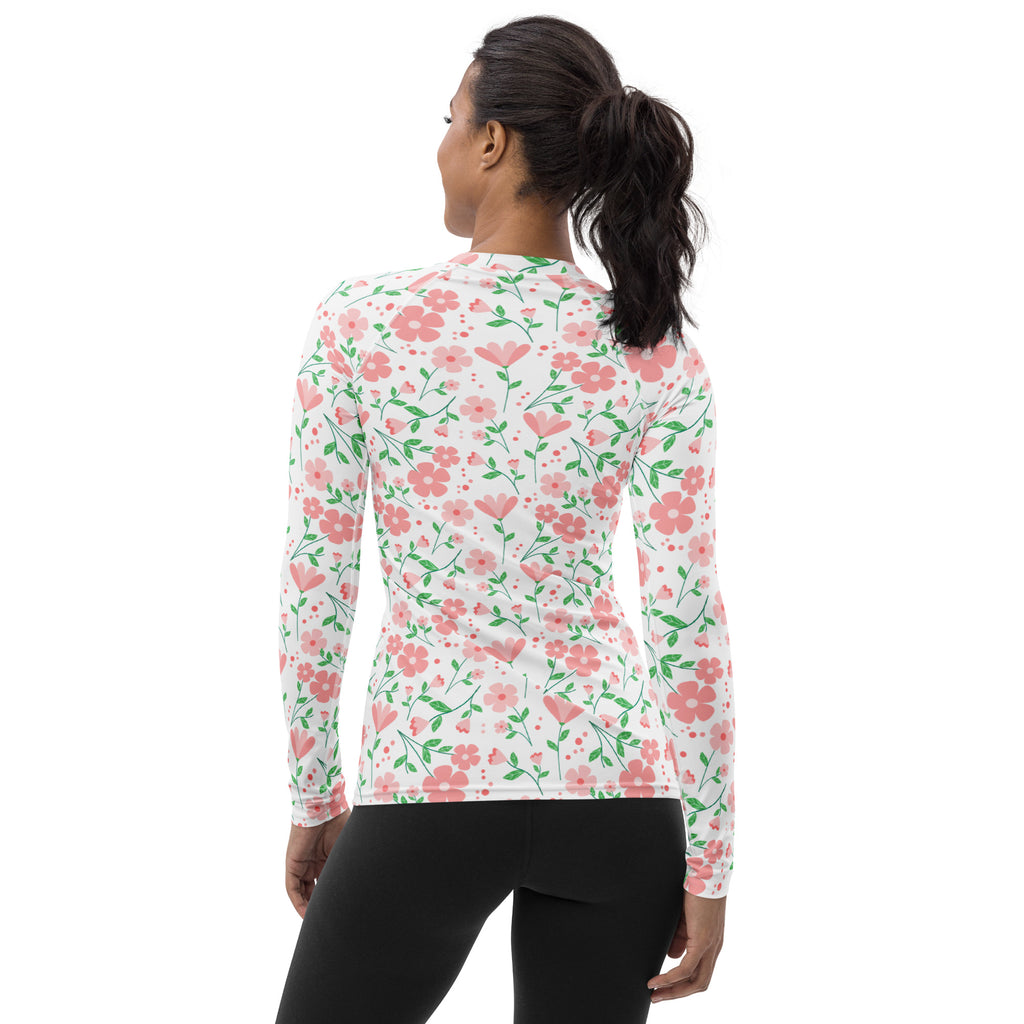 Women's Pink Dainty Flower Long Sleeve Rash Guard Swim Shirt – Buttery Soft, Sun Safe UPF 50+ Protection, Quick Dry & 4-Way Stretch Comfort