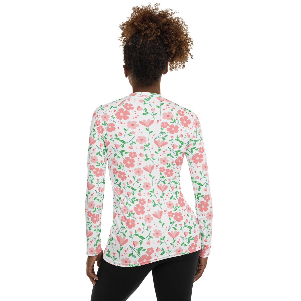 Women's Pink Dainty Flower Long Sleeve Rash Guard Swim Shirt – Buttery Soft, Sun Safe UPF 50+ Protection, Quick Dry & 4-Way Stretch Comfort