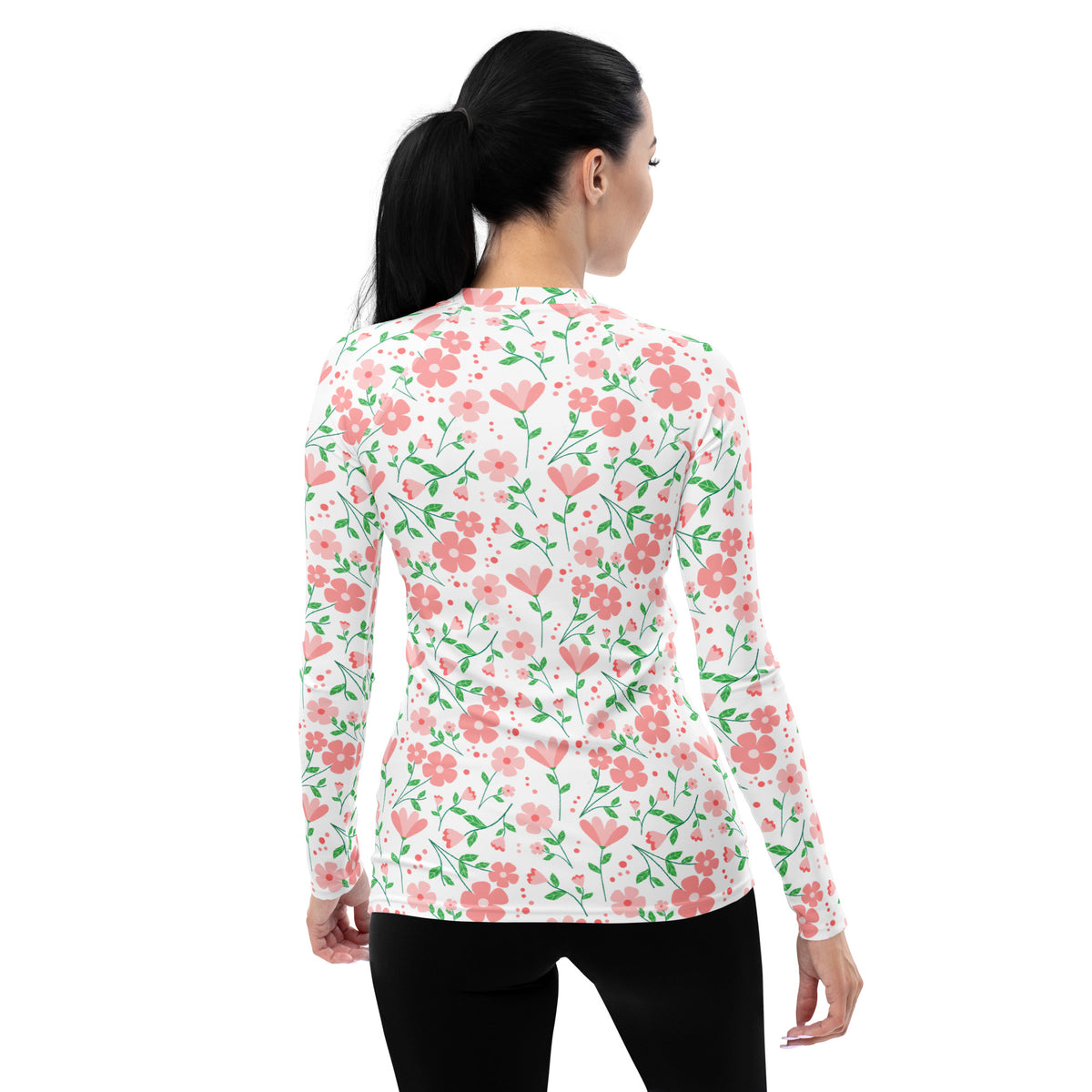 Women's Pink Dainty Flower Long Sleeve Rash Guard Swim Shirt – Buttery Soft, Sun Safe UPF 50+ Protection, Quick Dry & 4-Way Stretch Comfort