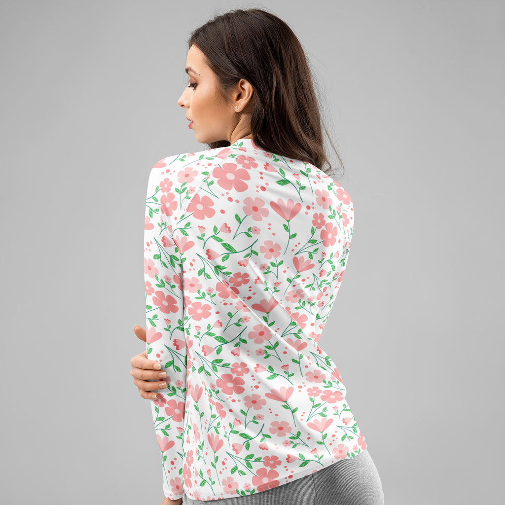 Women's Pink Dainty Flower Long Sleeve Rash Guard Swim Shirt – Buttery Soft, Sun Safe UPF 50+ Protection, Quick Dry & 4-Way Stretch Comfort