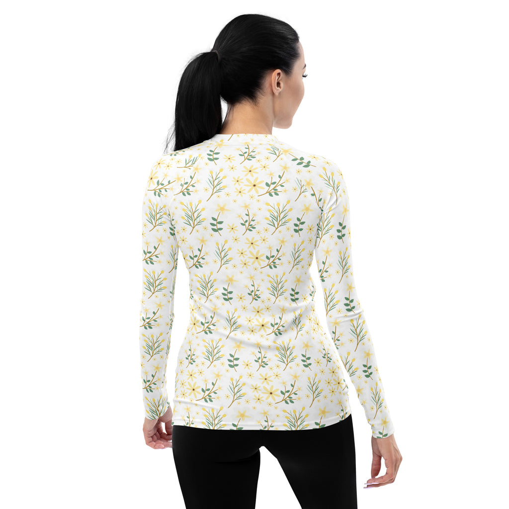 Women's Yellow Wildflower Long Sleeve Rash Guard Swim Shirt – Buttery Soft, Sun Safe UPF 50+ Protection, Quick Dry & 4-Way Stretch Comfort