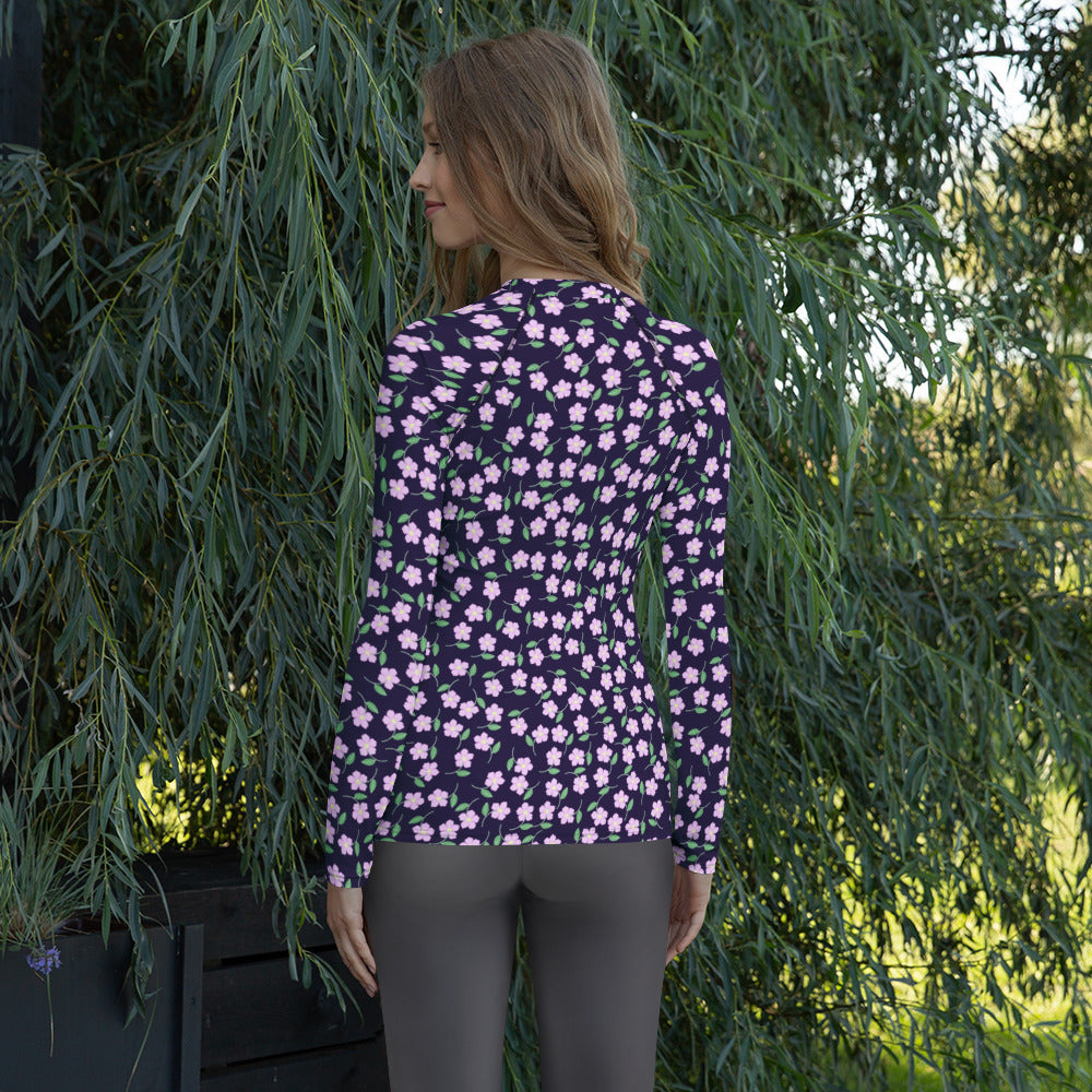 Women's Purple Floral Long Sleeve Rash Guard Swim Shirt – Buttery Soft, Sun Safe UPF 50+ Protection, Quick Dry & 4-Way Stretch Comfort