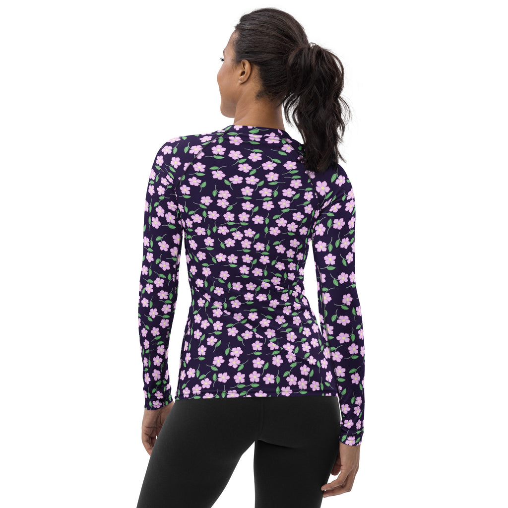 Women's Purple Floral Long Sleeve Rash Guard Swim Shirt – Buttery Soft, Sun Safe UPF 50+ Protection, Quick Dry & 4-Way Stretch Comfort