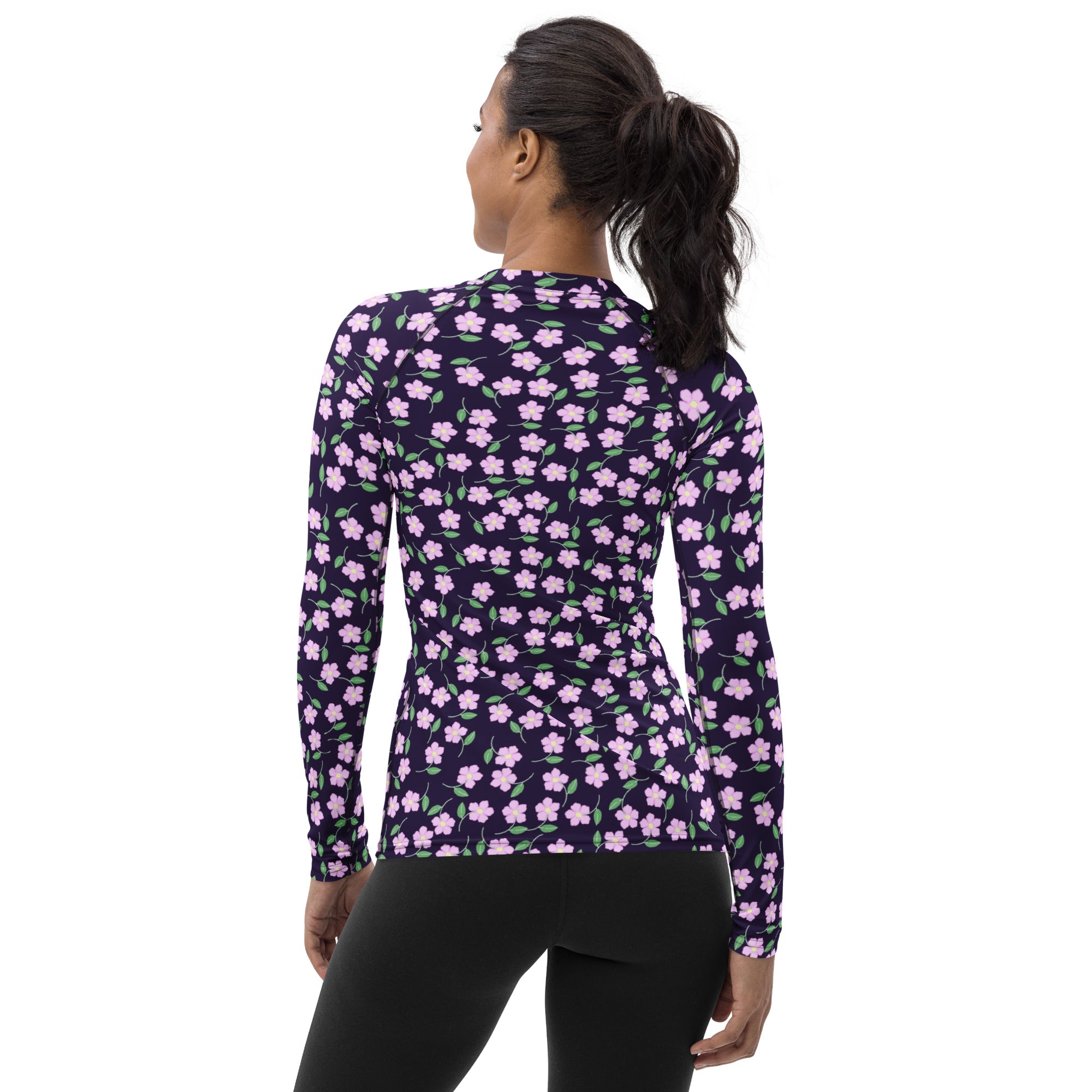 Women's Purple Floral Long Sleeve Rash Guard Swim Shirt – Buttery Soft, Sun Safe UPF 50+ Protection, Quick Dry & 4-Way Stretch Comfort