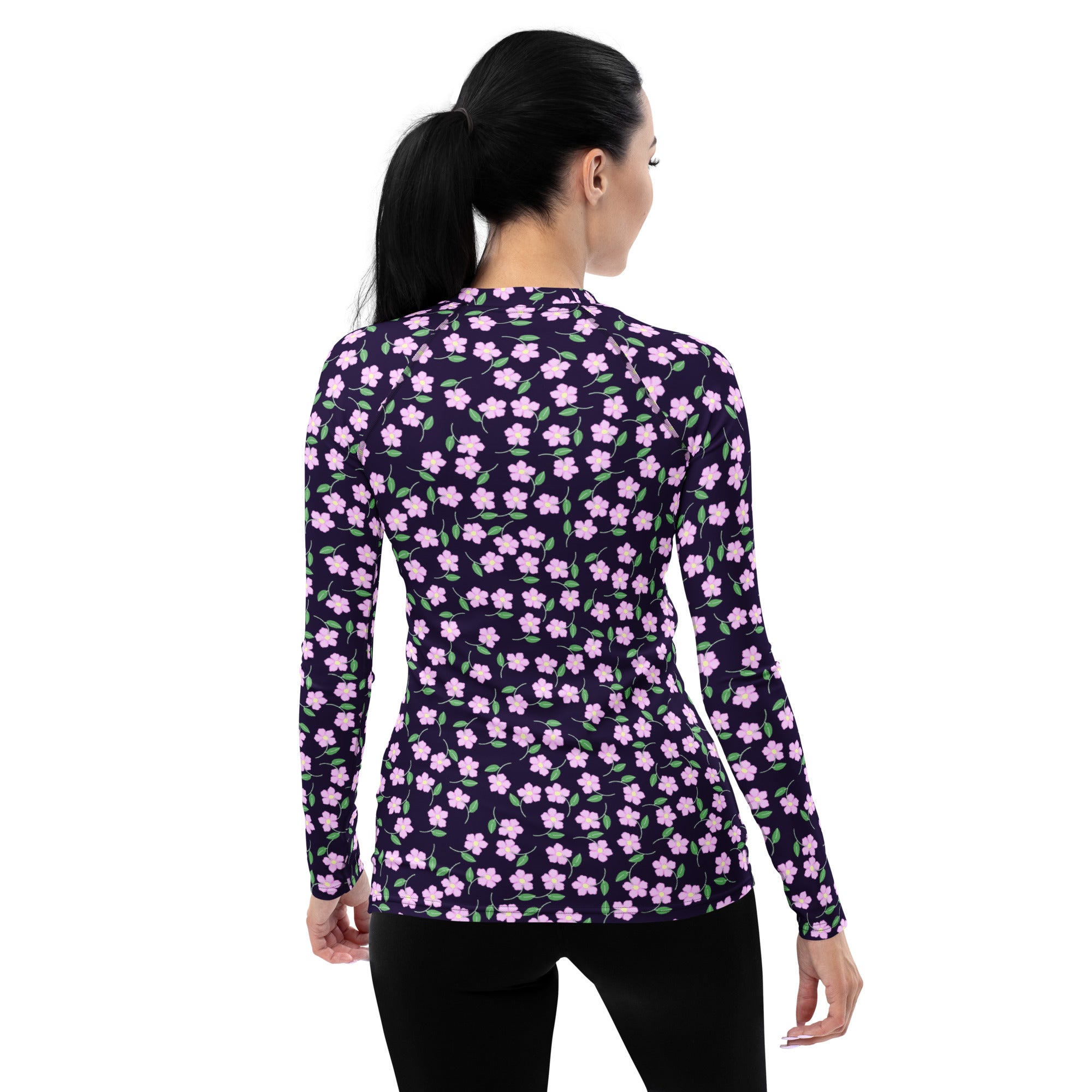 Women's Purple Floral Long Sleeve Rash Guard Swim Shirt – Buttery Soft, Sun Safe UPF 50+ Protection, Quick Dry & 4-Way Stretch Comfort
