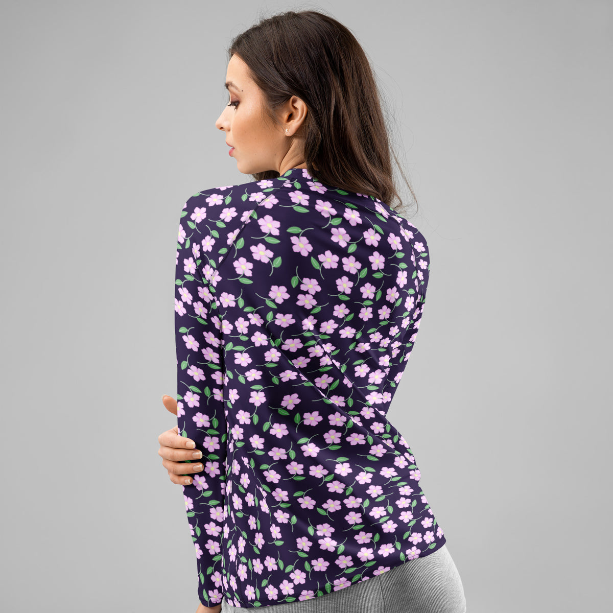 Women's Purple Floral Long Sleeve Rash Guard Swim Shirt – Buttery Soft, Sun Safe UPF 50+ Protection, Quick Dry & 4-Way Stretch Comfort