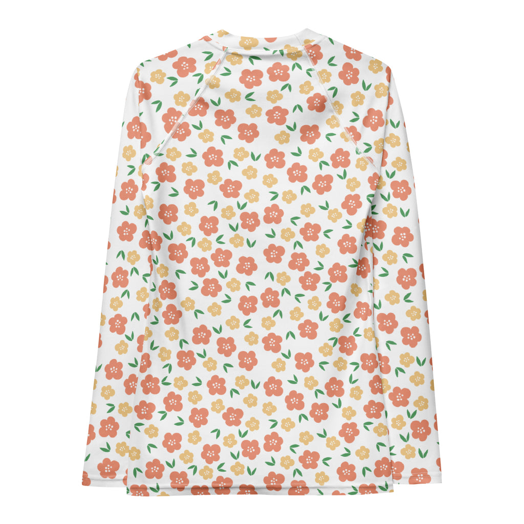 Women's Orange Floral Long Sleeve Rash Guard Swim Shirt – Buttery Soft, Sun Safe UPF 50+ Protection, Quick Dry & 4-Way Stretch Comfort