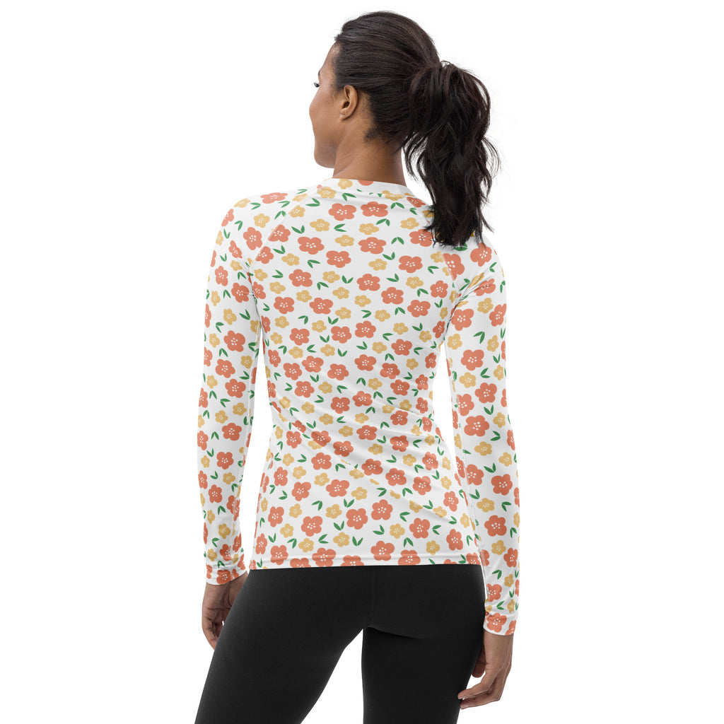 Women's Orange Floral Long Sleeve Rash Guard Swim Shirt – Buttery Soft, Sun Safe UPF 50+ Protection, Quick Dry & 4-Way Stretch Comfort
