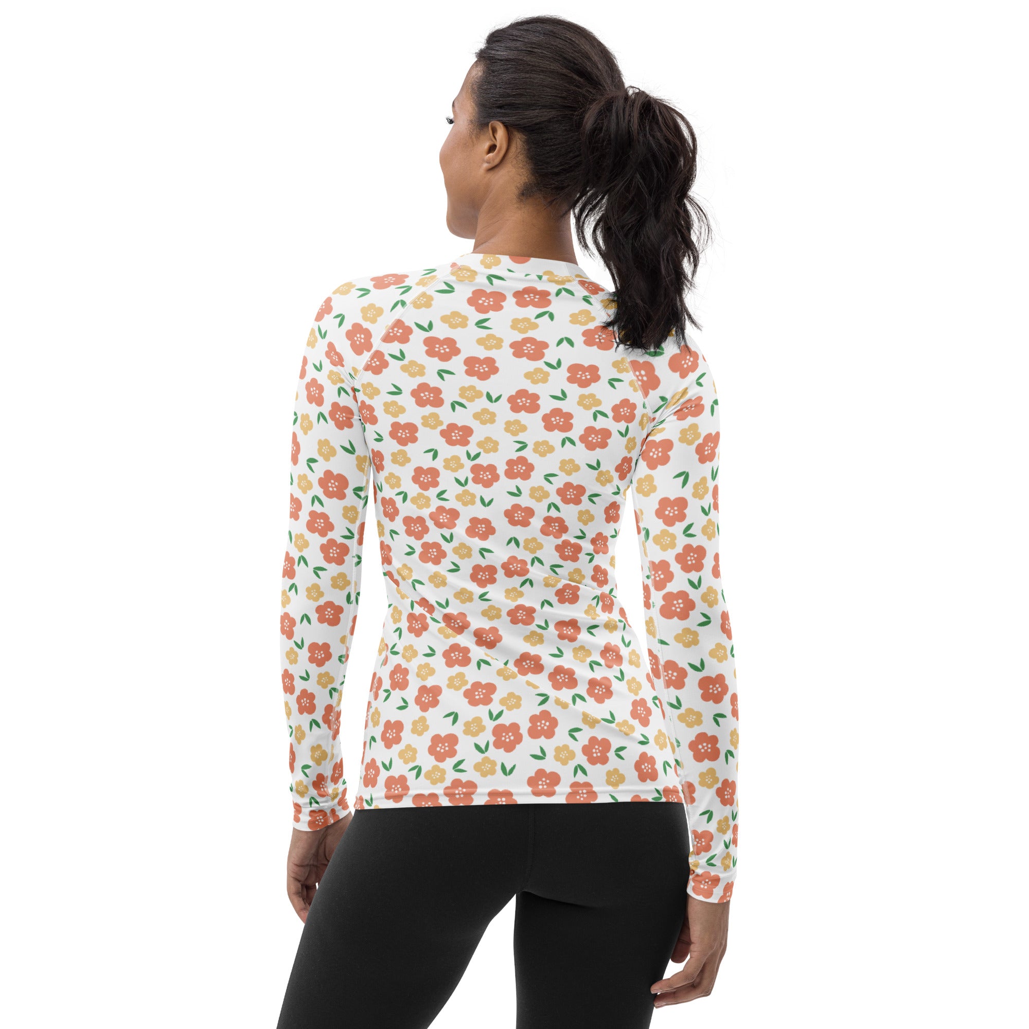 Women's Orange Floral Long Sleeve Rash Guard Swim Shirt – Buttery Soft, Sun Safe UPF 50+ Protection, Quick Dry & 4-Way Stretch Comfort