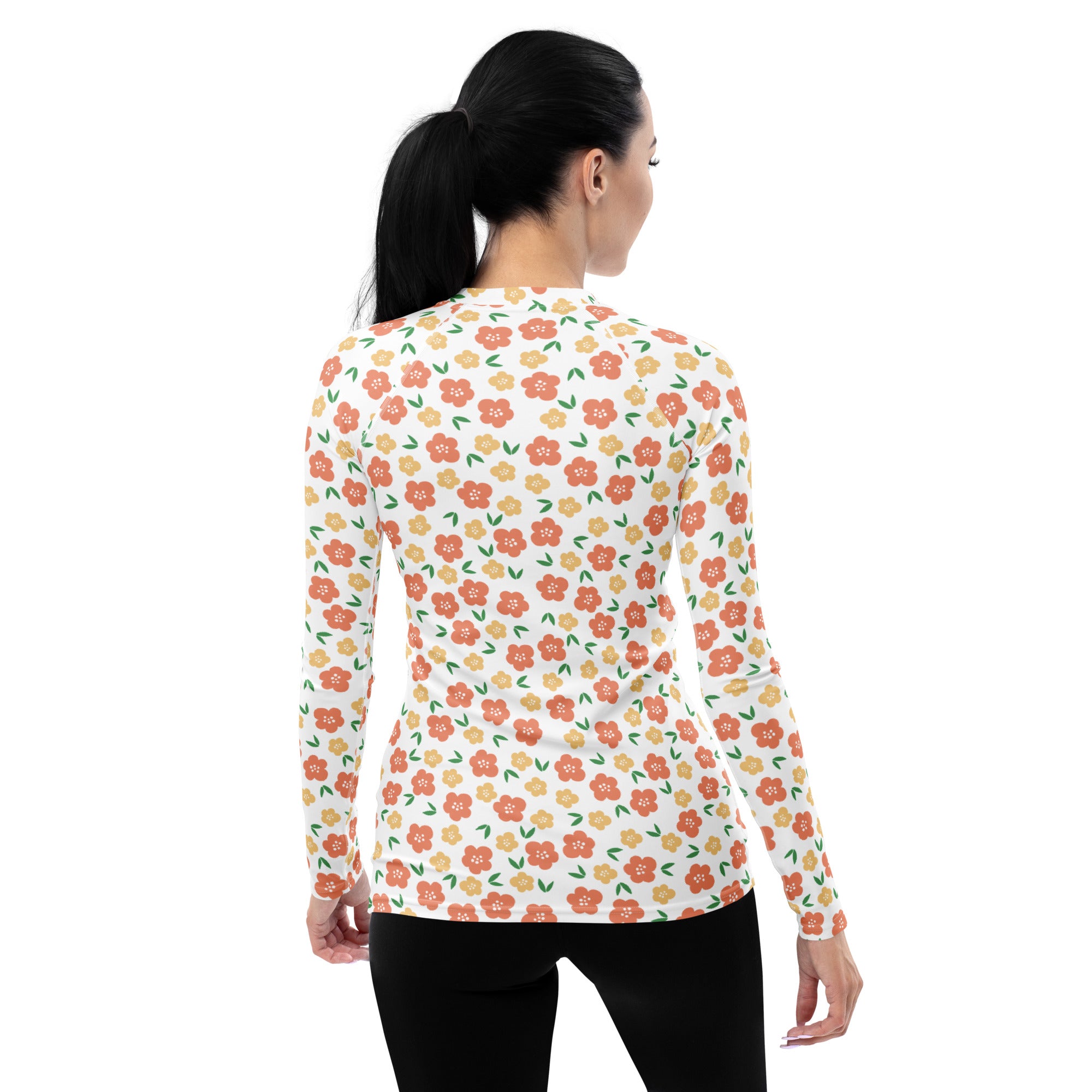 Women's Orange Floral Long Sleeve Rash Guard Swim Shirt – Buttery Soft, Sun Safe UPF 50+ Protection, Quick Dry & 4-Way Stretch Comfort