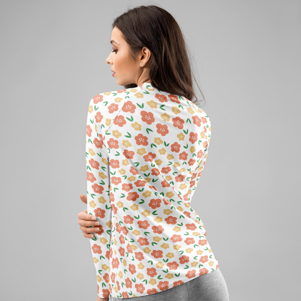 Women's Orange Floral Long Sleeve Rash Guard Swim Shirt – Buttery Soft, Sun Safe UPF 50+ Protection, Quick Dry & 4-Way Stretch Comfort