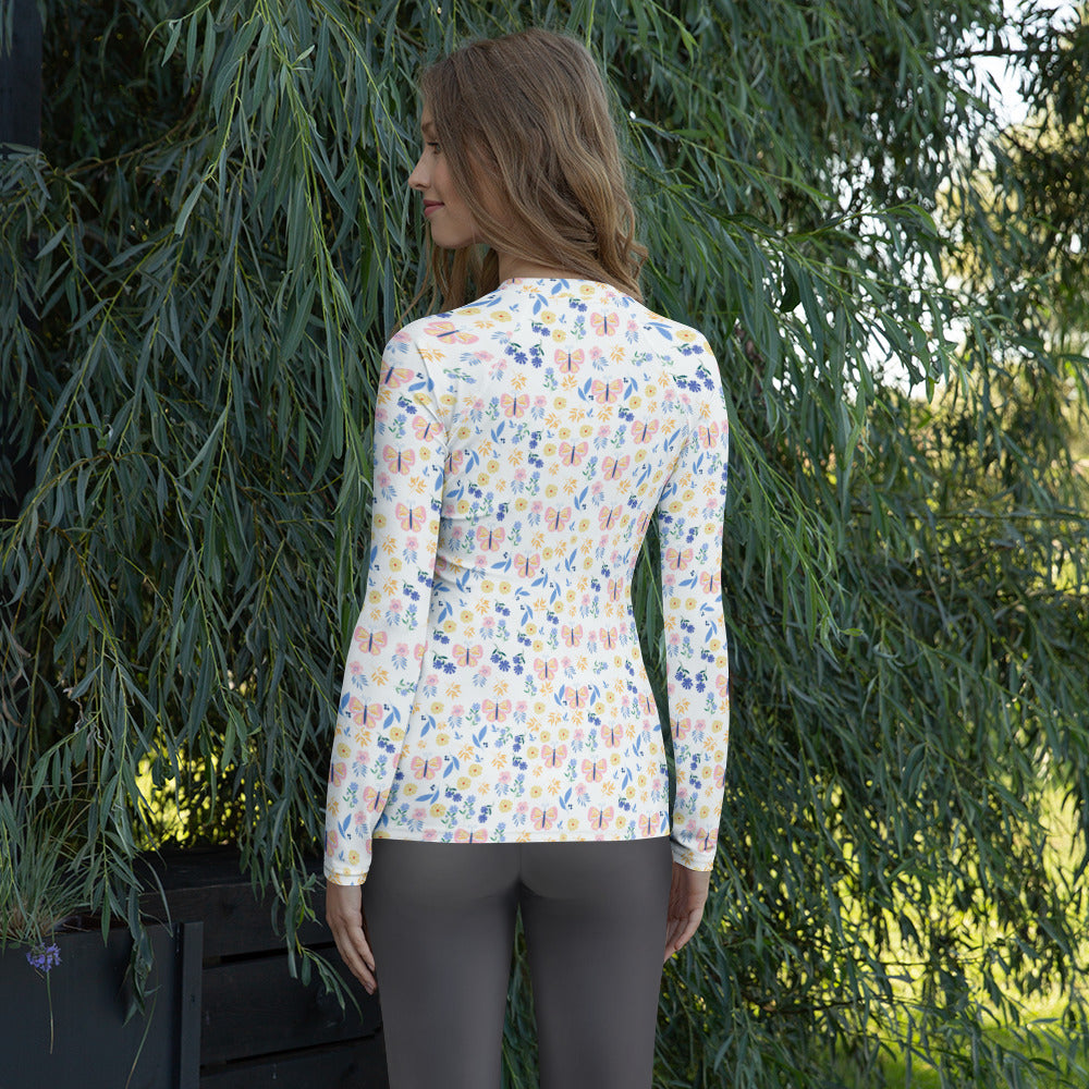 Women's Butterfly Floral Long Sleeve Rash Guard Swim Shirt – Buttery Soft, Sun Safe UPF 50+ Protection, Quick Dry & 4-Way Stretch Comfort