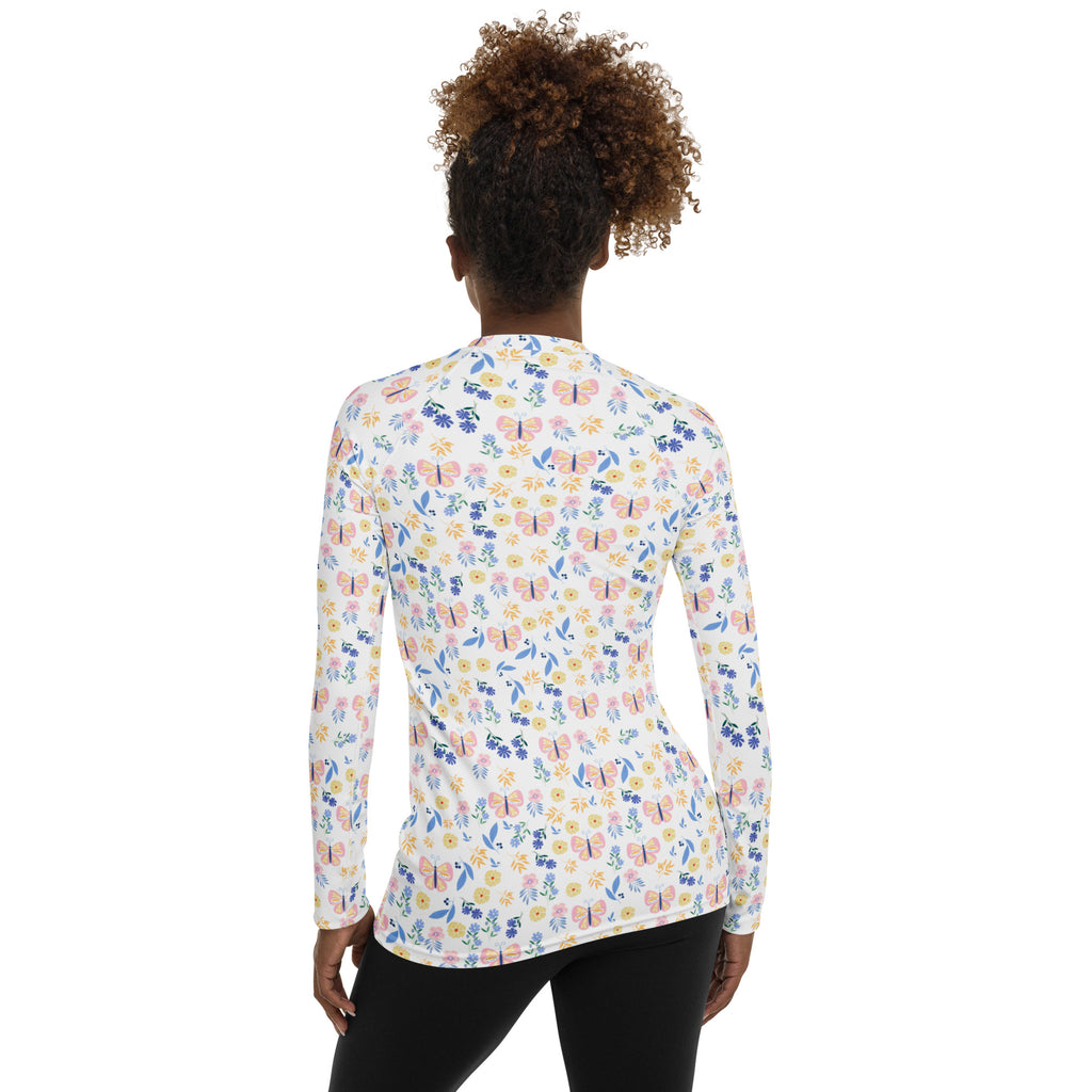 Women's Butterfly Floral Long Sleeve Rash Guard Swim Shirt – Buttery Soft, Sun Safe UPF 50+ Protection, Quick Dry & 4-Way Stretch Comfort