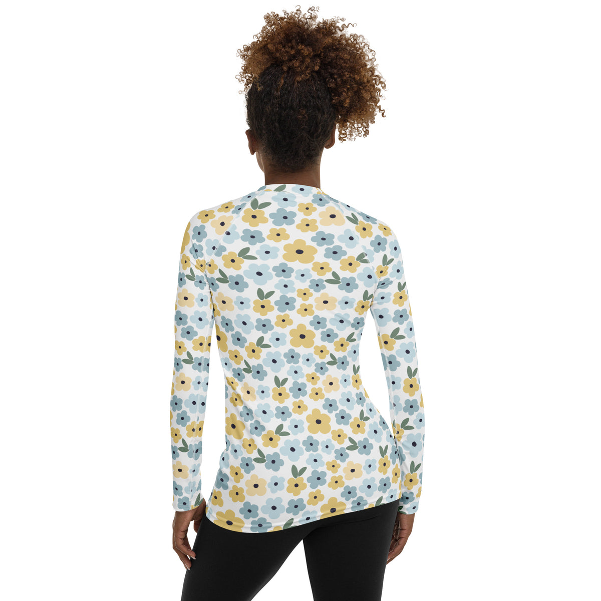 Women's Blue & Yellow Floral Long Sleeve Rash Guard Swim Shirt – Buttery Soft, Sun Safe UPF 50+ Protection, Quick Dry & 4-Way Stretch Comfort