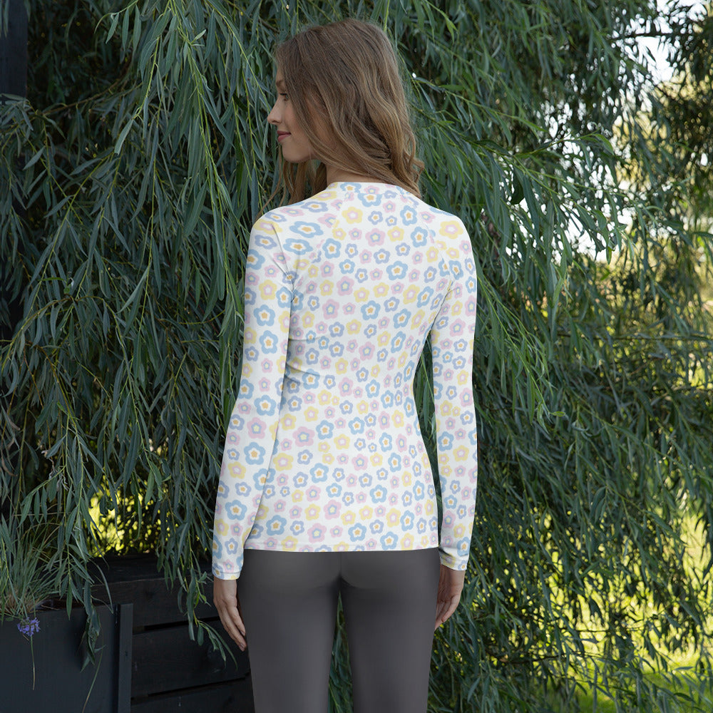 Women's Pastel Flower Long Sleeve Rash Guard Swim Shirt – Buttery Soft, Sun Safe UPF 50+ Protection, Quick Dry & 4-Way Stretch Comfort