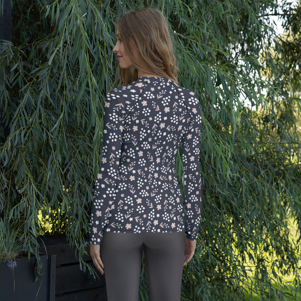 Women's Charcoal Floral Long Sleeve Rash Guard Swim Shirt – Buttery Soft, Sun Safe UPF 50+ Protection, Quick Dry & 4-Way Stretch Comfort