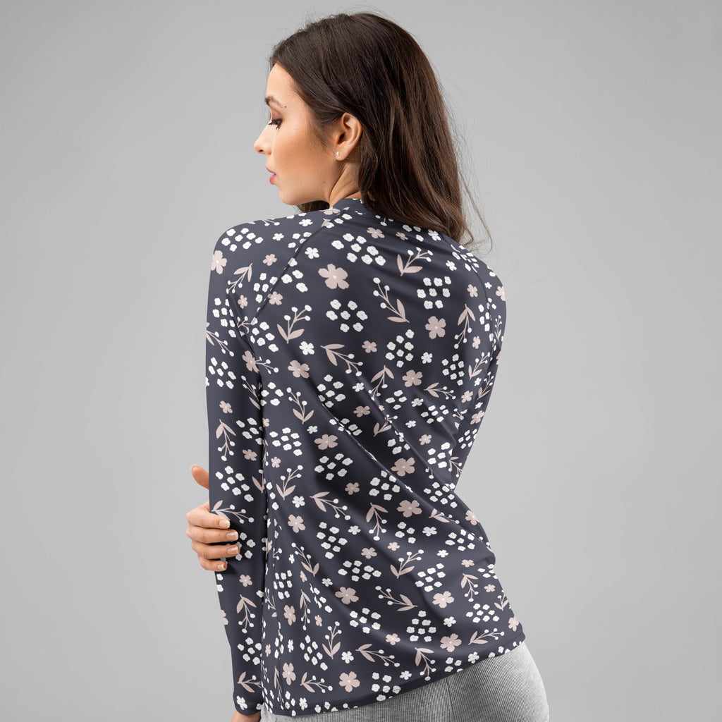 Women's Charcoal Floral Long Sleeve Rash Guard Swim Shirt – Buttery Soft, Sun Safe UPF 50+ Protection, Quick Dry & 4-Way Stretch Comfort