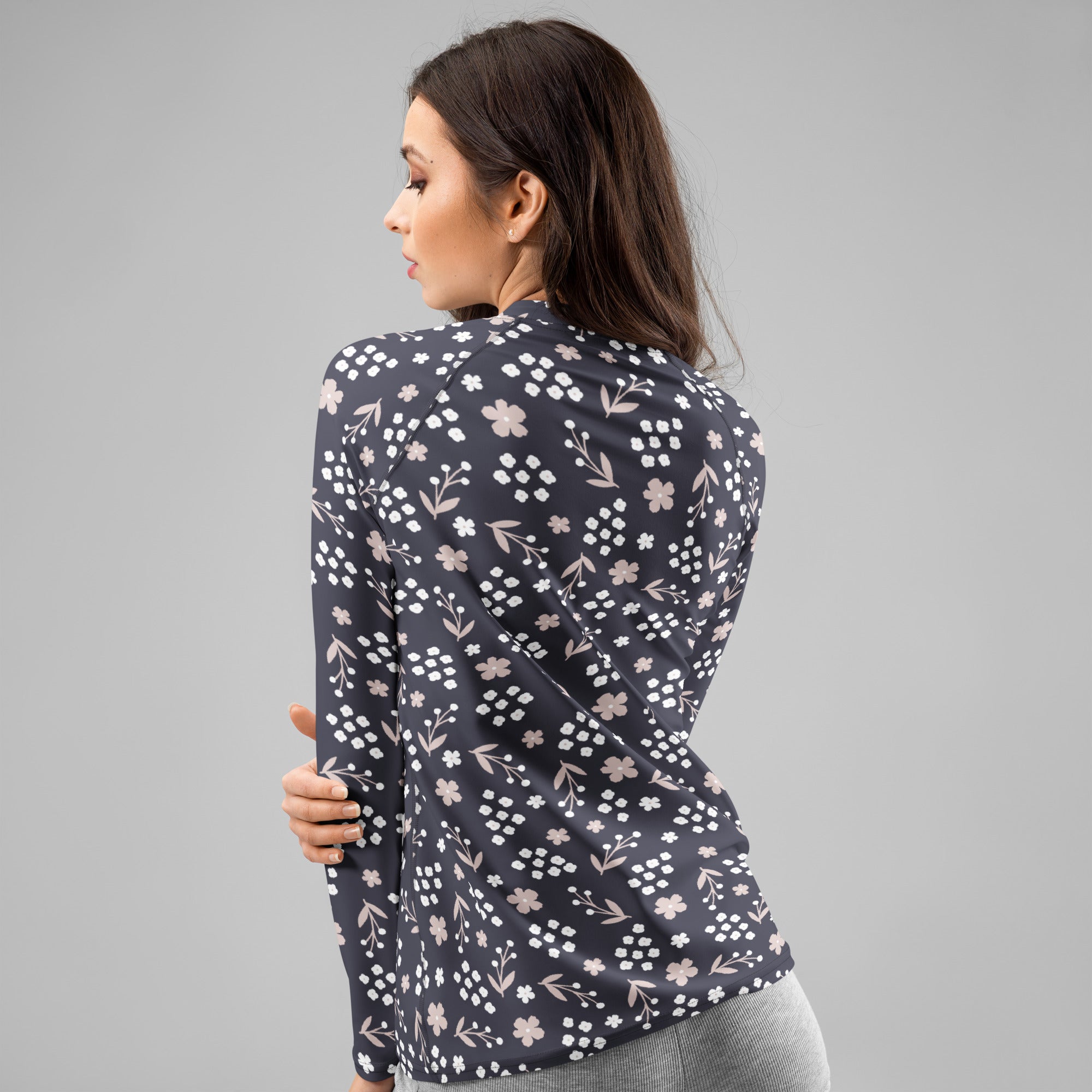 Women's Charcoal Floral Long Sleeve Rash Guard Swim Shirt – Buttery Soft, Sun Safe UPF 50+ Protection, Quick Dry & 4-Way Stretch Comfort