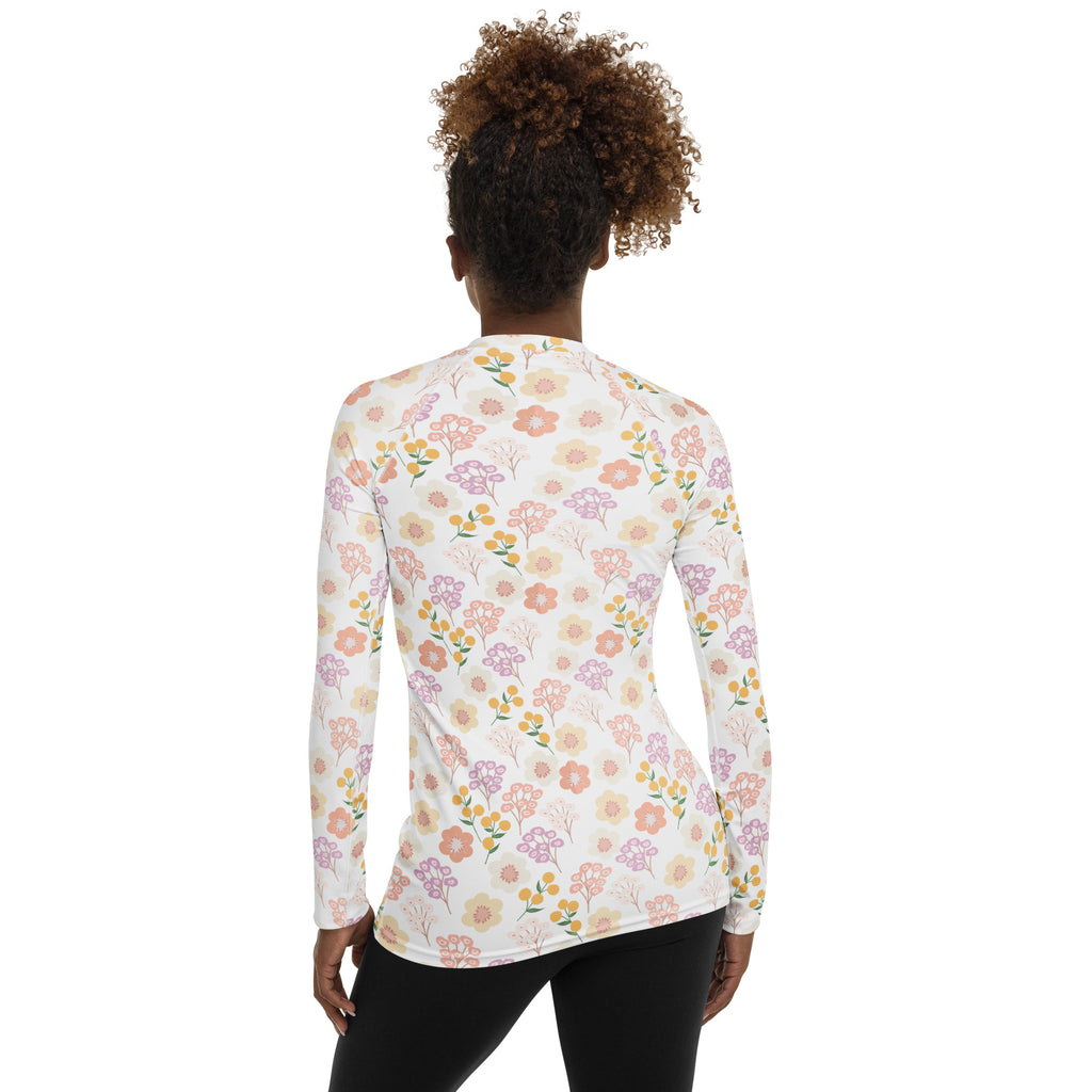 Women's Pastel Wildflower Rash Long Sleeve Rash Guard Swim Shirt – Buttery Soft, Sun Safe UPF 50+ Protection, Quick Dry & 4-Way Stretch Comfort