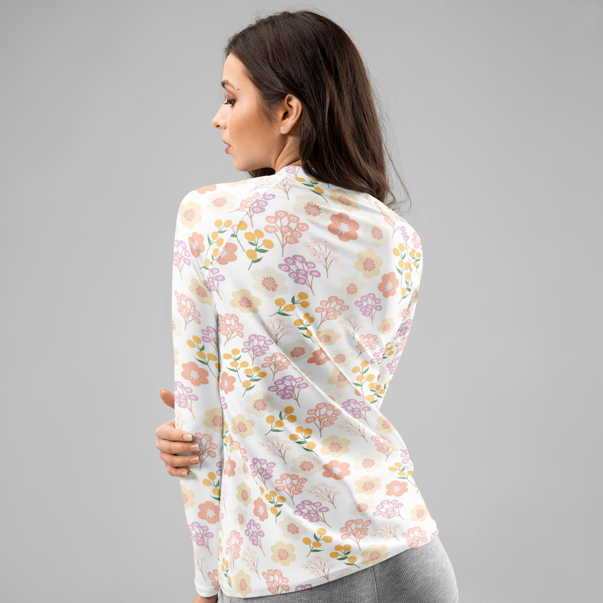 Women's Pastel Wildflower Rash Long Sleeve Rash Guard Swim Shirt – Buttery Soft, Sun Safe UPF 50+ Protection, Quick Dry & 4-Way Stretch Comfort