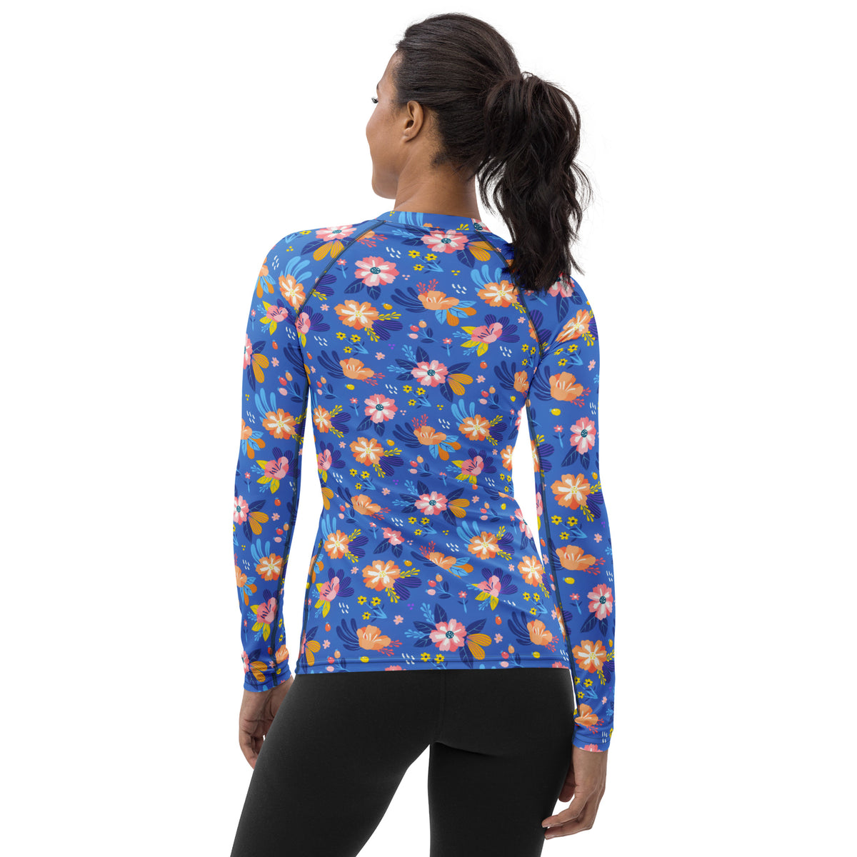 Women's Colorful Blue Floral Long Sleeve Rash Guard Swim Shirt – Buttery Soft, Sun Safe UPF 50+ Protection, Quick Dry & 4-Way Stretch Comfort