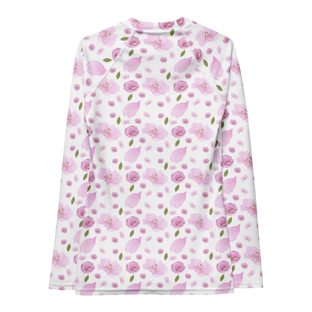 Women's Pink Cherry Blossom Long Sleeve Rash Guard Swim Shirt – Buttery Soft, Sun Safe UPF 50+ Protection, Quick Dry & 4-Way Stretch Comfort