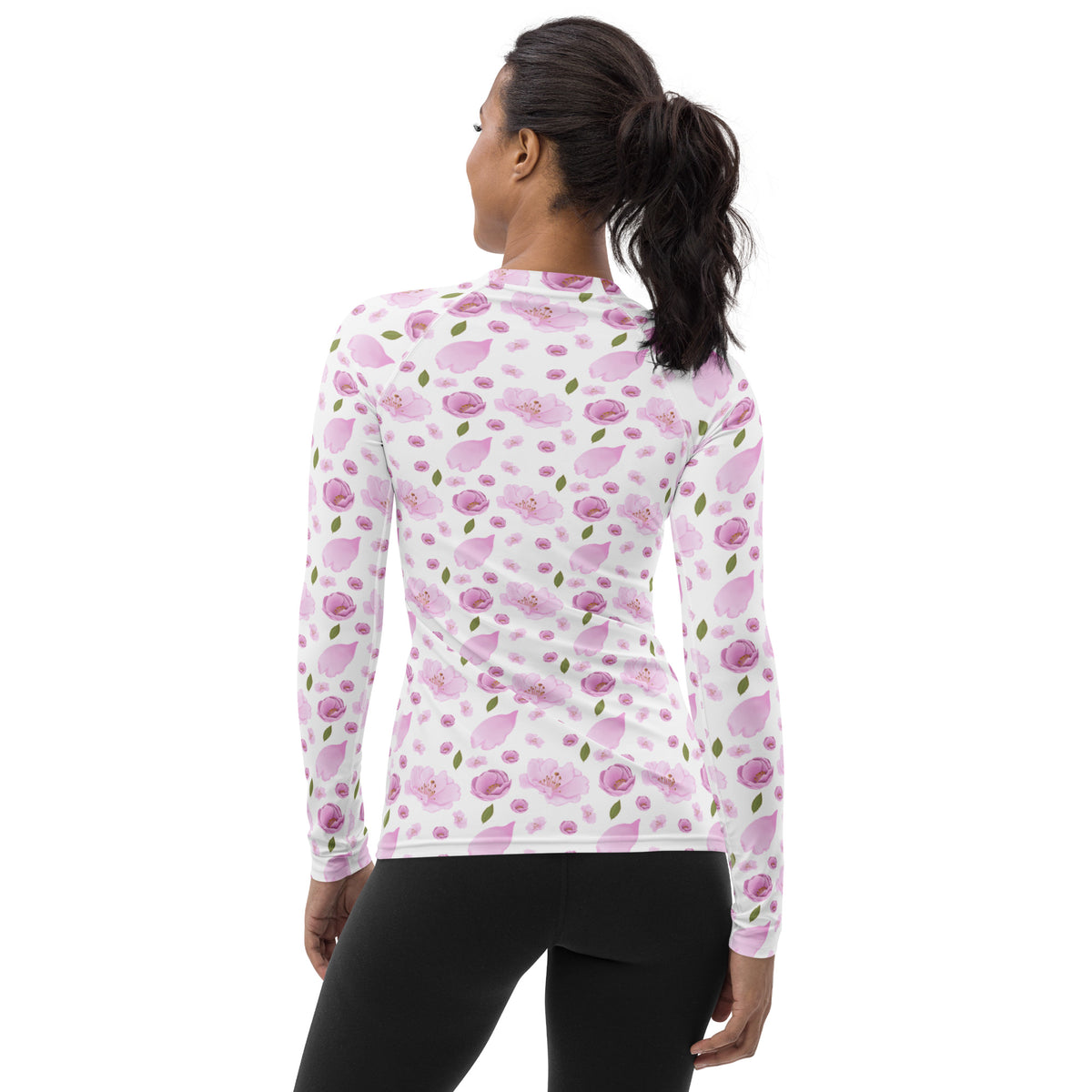 Women's Pink Cherry Blossom Long Sleeve Rash Guard Swim Shirt – Buttery Soft, Sun Safe UPF 50+ Protection, Quick Dry & 4-Way Stretch Comfort