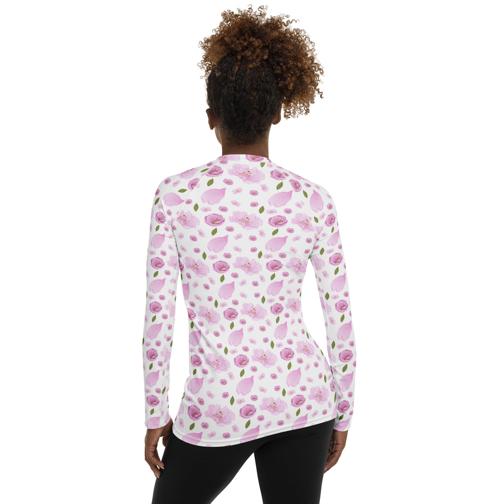Women's Pink Cherry Blossom Long Sleeve Rash Guard Swim Shirt – Buttery Soft, Sun Safe UPF 50+ Protection, Quick Dry & 4-Way Stretch Comfort