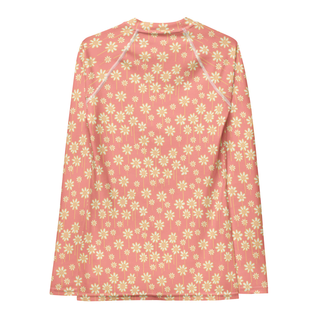 Women's Coral Daisy Long Sleeve Rash Guard Swim Shirt – Buttery Soft, Sun Safe UPF 50+ Protection, Quick Dry & 4-Way Stretch Comfort