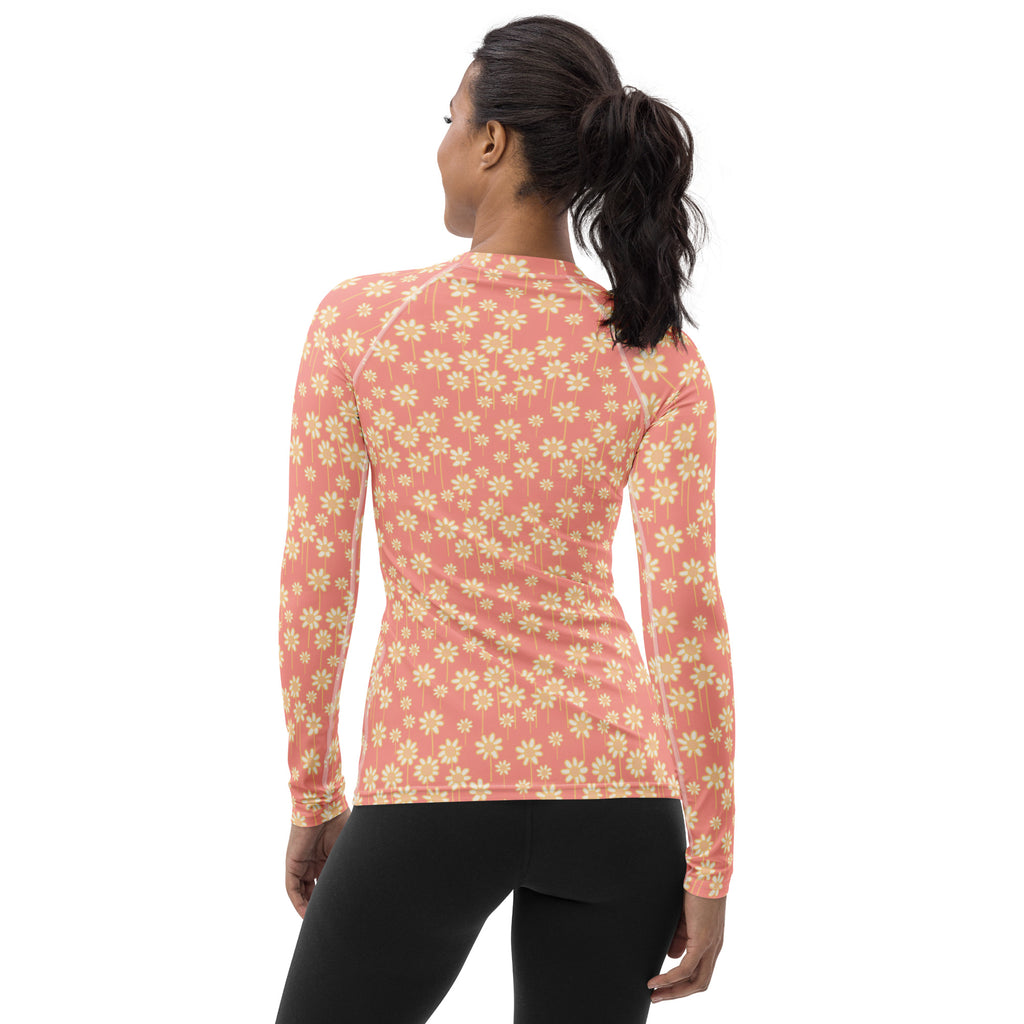 Women's Coral Daisy Long Sleeve Rash Guard Swim Shirt – Buttery Soft, Sun Safe UPF 50+ Protection, Quick Dry & 4-Way Stretch Comfort