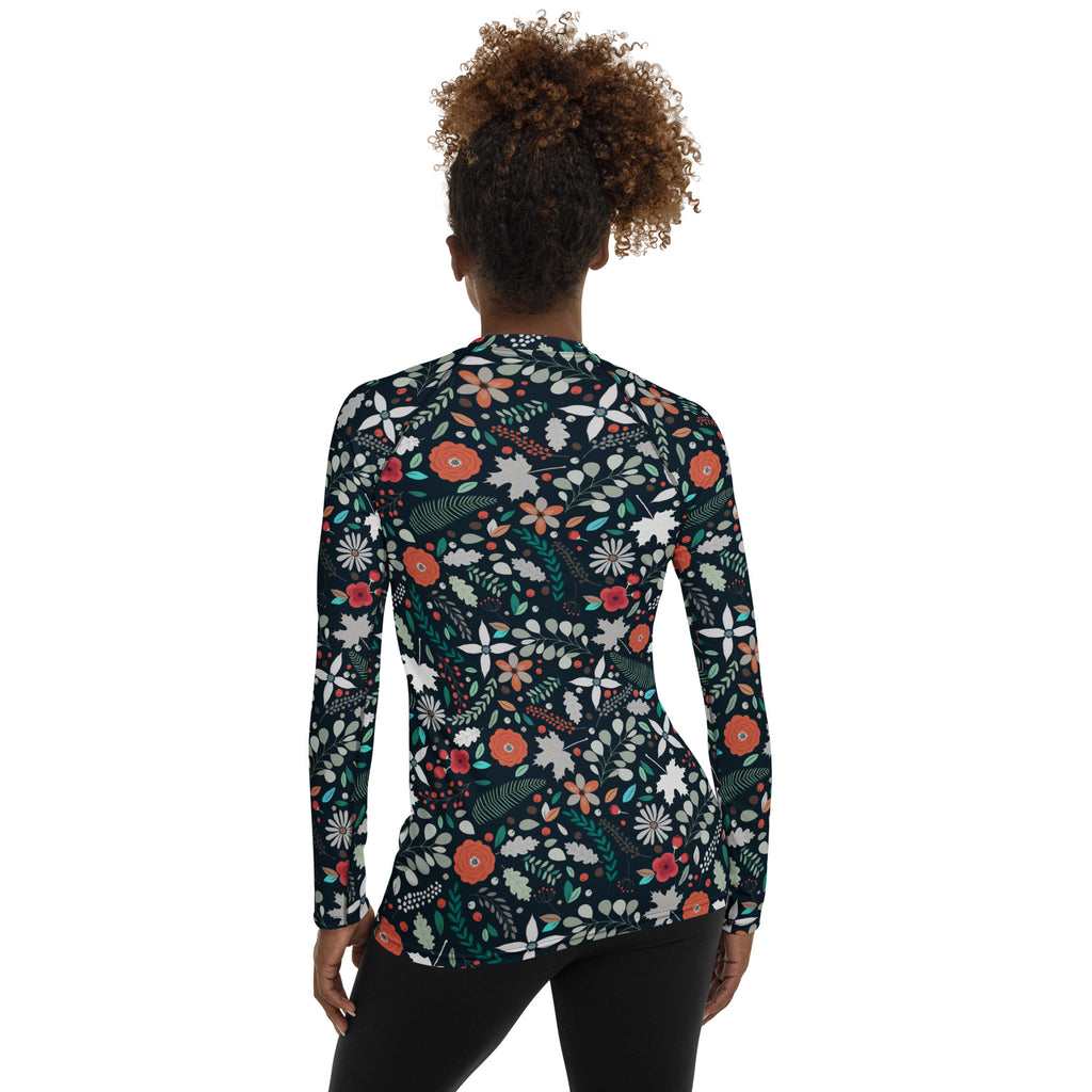 Women's Dark Green Botanical Long Sleeve Rash Guard Swim Shirt – Buttery Soft, Sun Safe UPF 50+ Protection, Quick Dry & 4-Way Stretch Comfort
