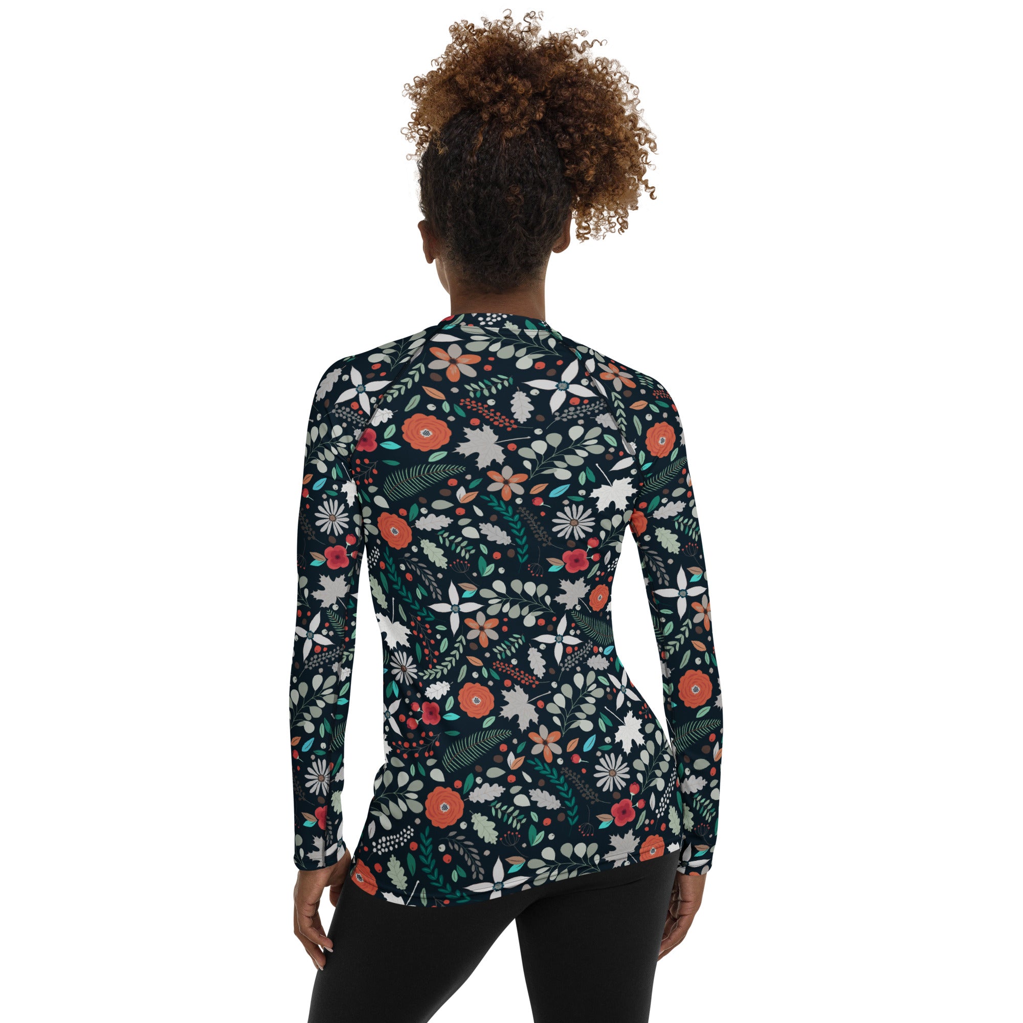 Women's Dark Green Botanical Long Sleeve Rash Guard Swim Shirt – Buttery Soft, Sun Safe UPF 50+ Protection, Quick Dry & 4-Way Stretch Comfort
