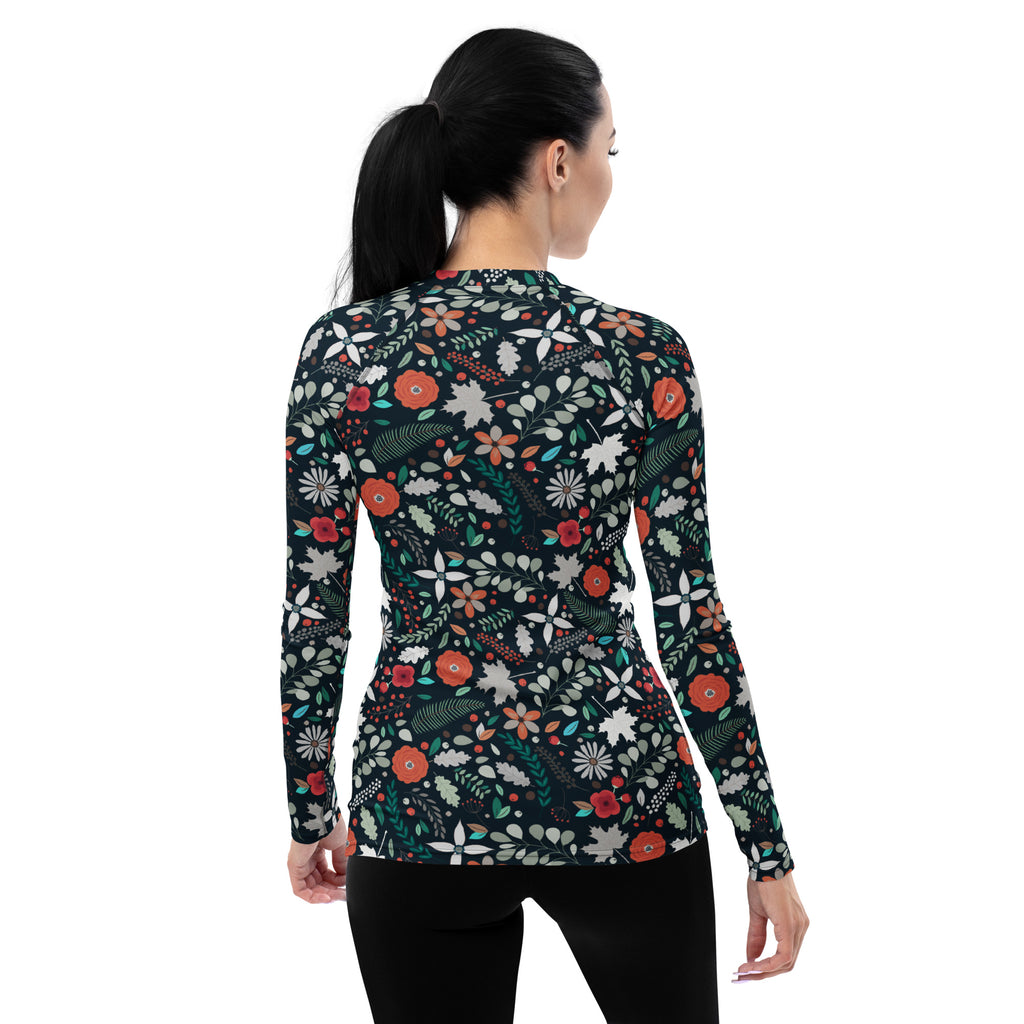 Women's Dark Green Botanical Long Sleeve Rash Guard Swim Shirt – Buttery Soft, Sun Safe UPF 50+ Protection, Quick Dry & 4-Way Stretch Comfort