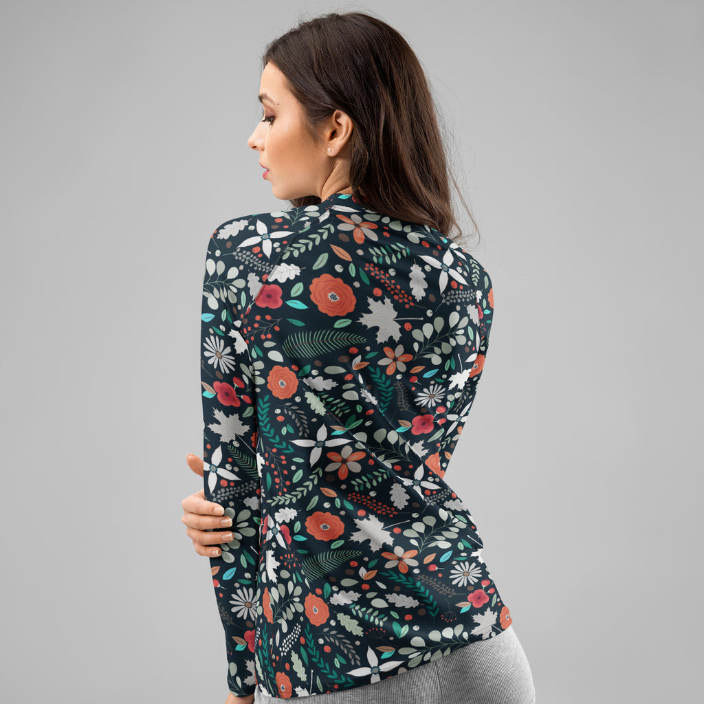 Women's Dark Green Botanical Long Sleeve Rash Guard Swim Shirt – Buttery Soft, Sun Safe UPF 50+ Protection, Quick Dry & 4-Way Stretch Comfort