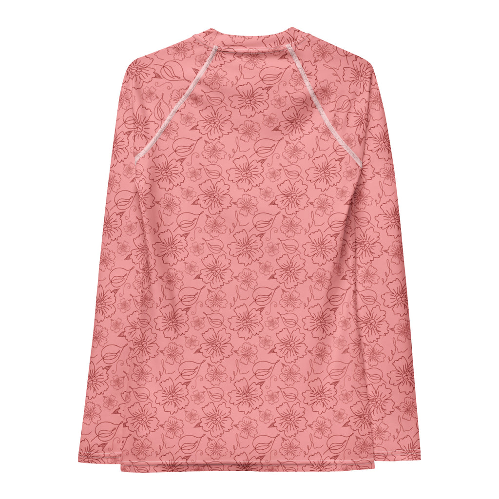 Women's Coral Pink Floral Long Sleeve Rash Guard Swim Shirt – Buttery Soft, Sun Safe UPF 50+ Protection, Quick Dry & 4-Way Stretch Comfort