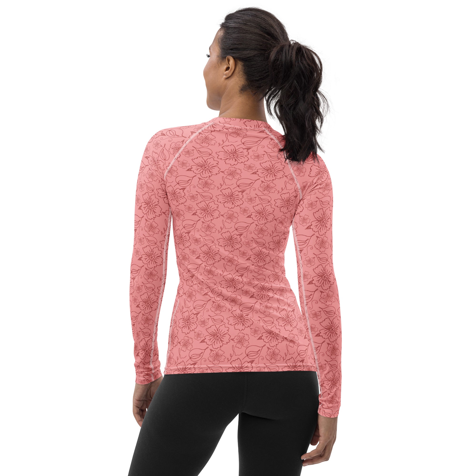 Women's Coral Pink Floral Long Sleeve Rash Guard Swim Shirt – Buttery Soft, Sun Safe UPF 50+ Protection, Quick Dry & 4-Way Stretch Comfort
