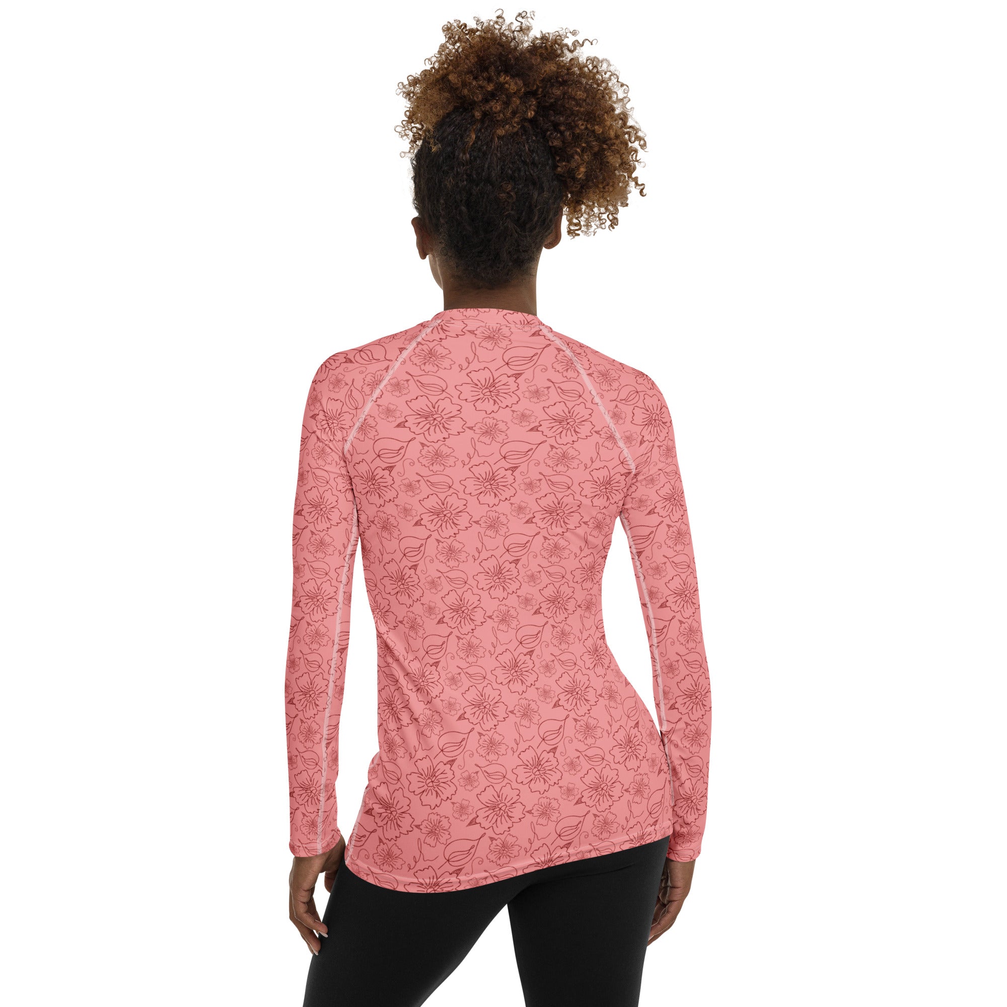 Women's Coral Pink Floral Long Sleeve Rash Guard Swim Shirt – Buttery Soft, Sun Safe UPF 50+ Protection, Quick Dry & 4-Way Stretch Comfort